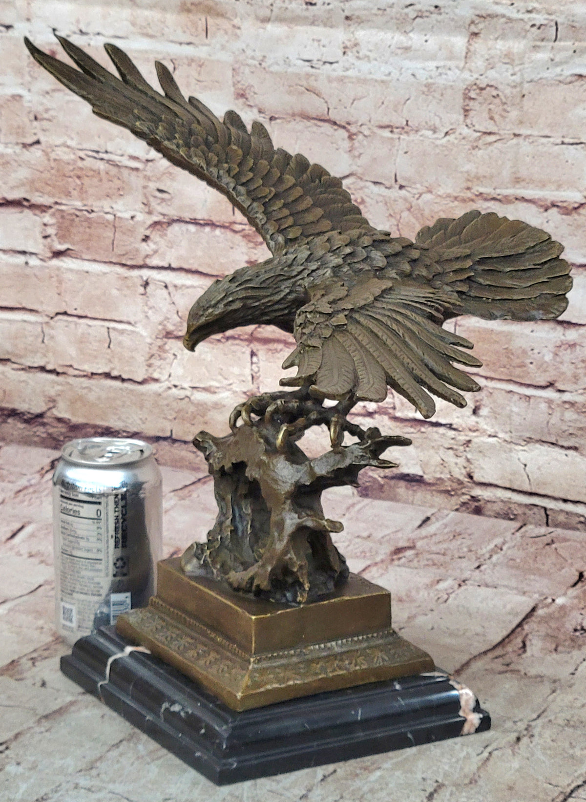 American Bald Eagle in Flight Bronze Sculpture on Marble Base Original 16" x 18"