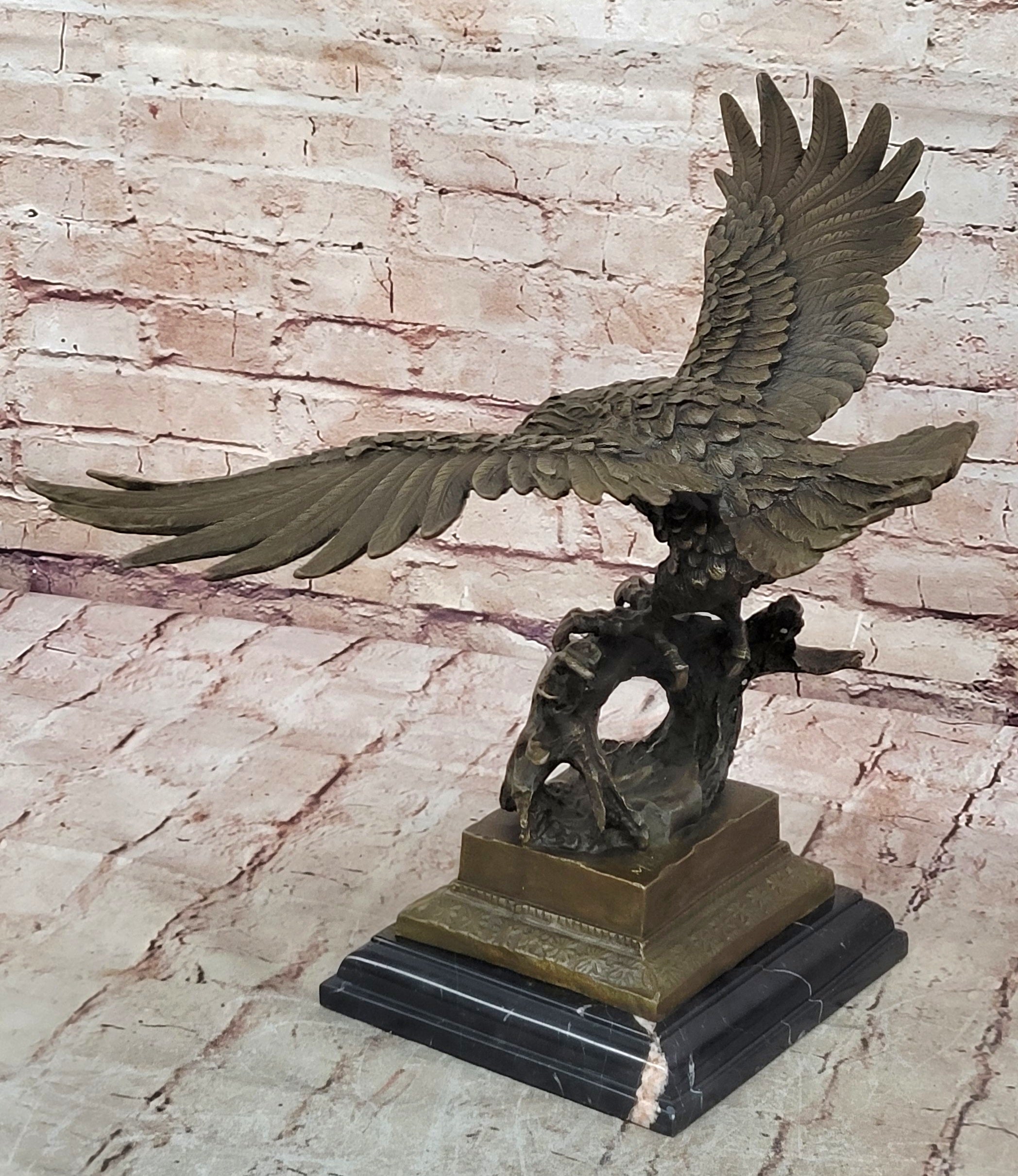 American Bald Eagle in Flight Bronze Sculpture on Marble Base Original 16" x 18"
