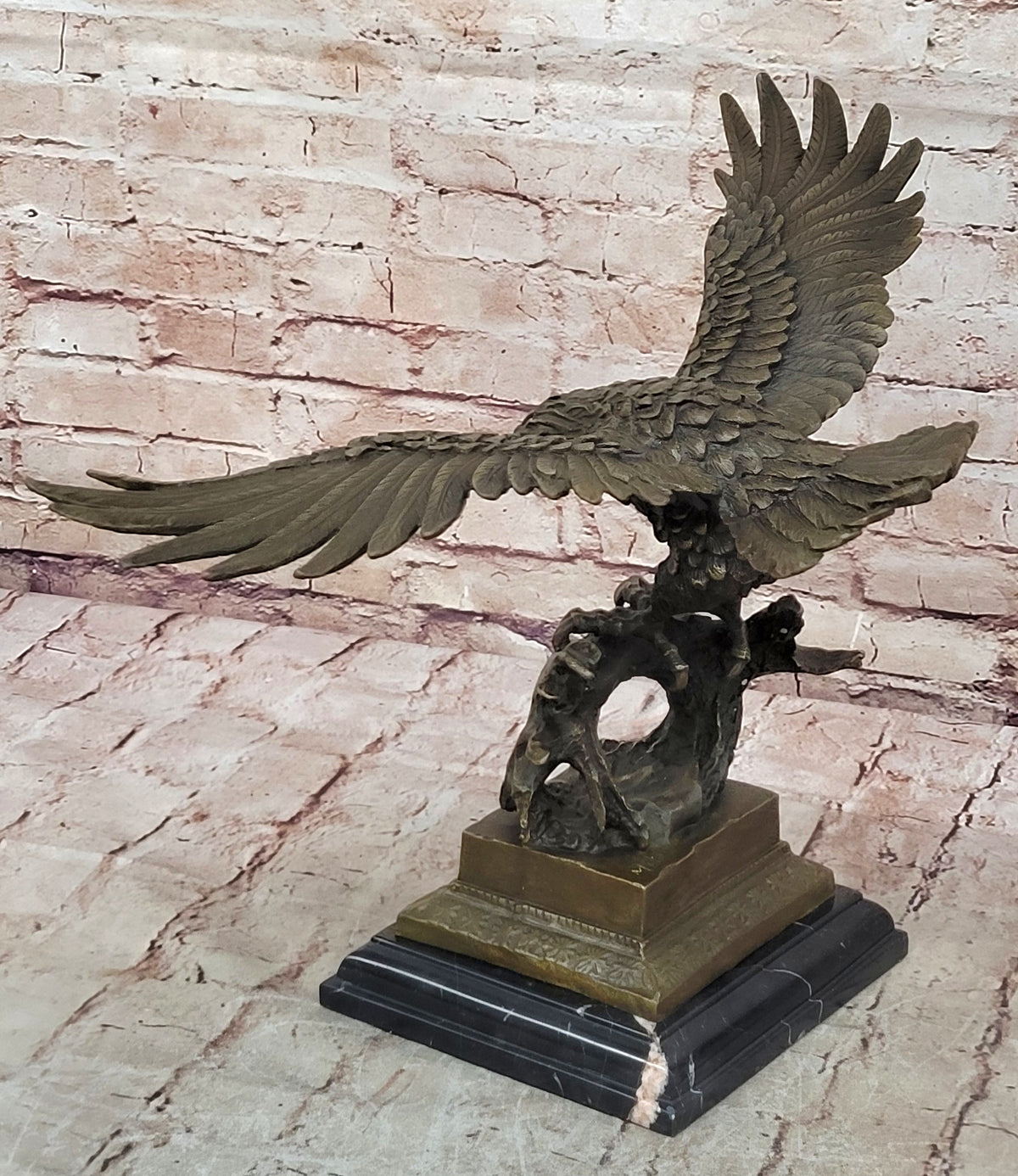 American Bald Eagle in Flight Bronze Sculpture on Marble Base Original 16" x 18"