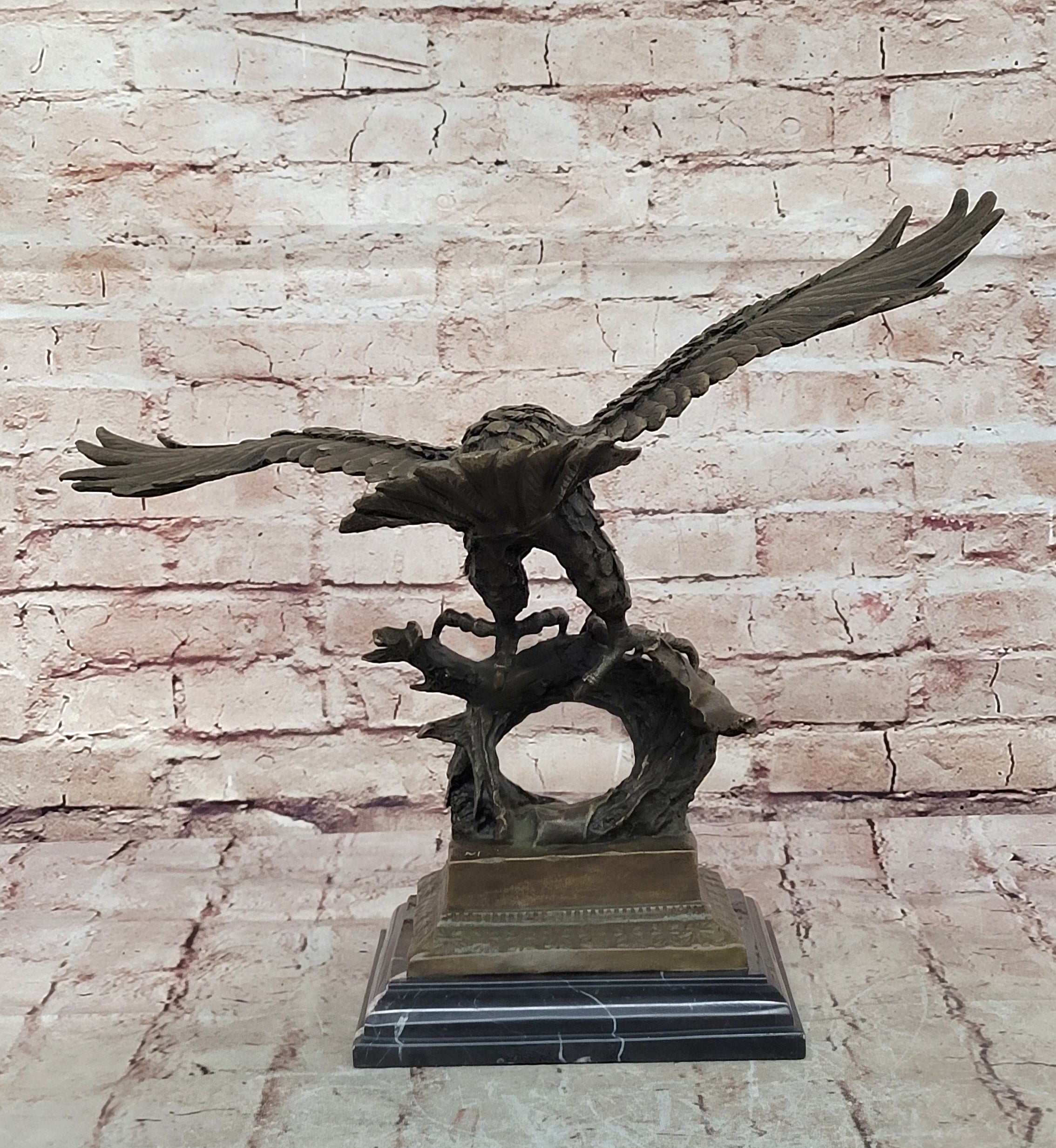 American Bald Eagle in Flight Bronze Sculpture on Marble Base Original 16" x 18"