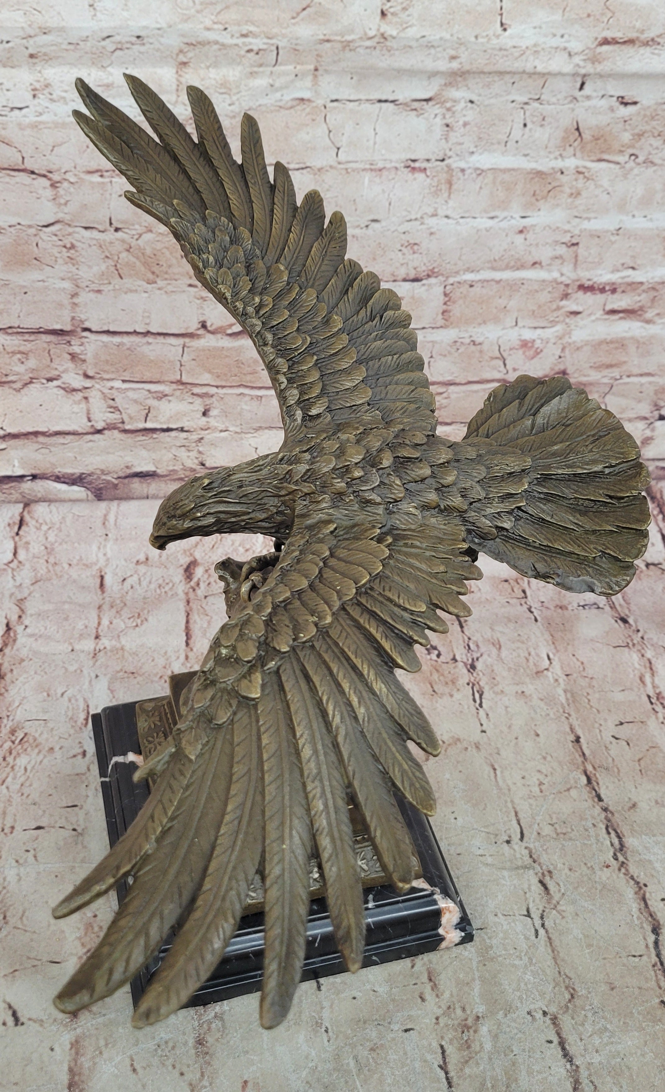 American Bald Eagle in Flight Bronze Sculpture on Marble Base Original 16" x 18"