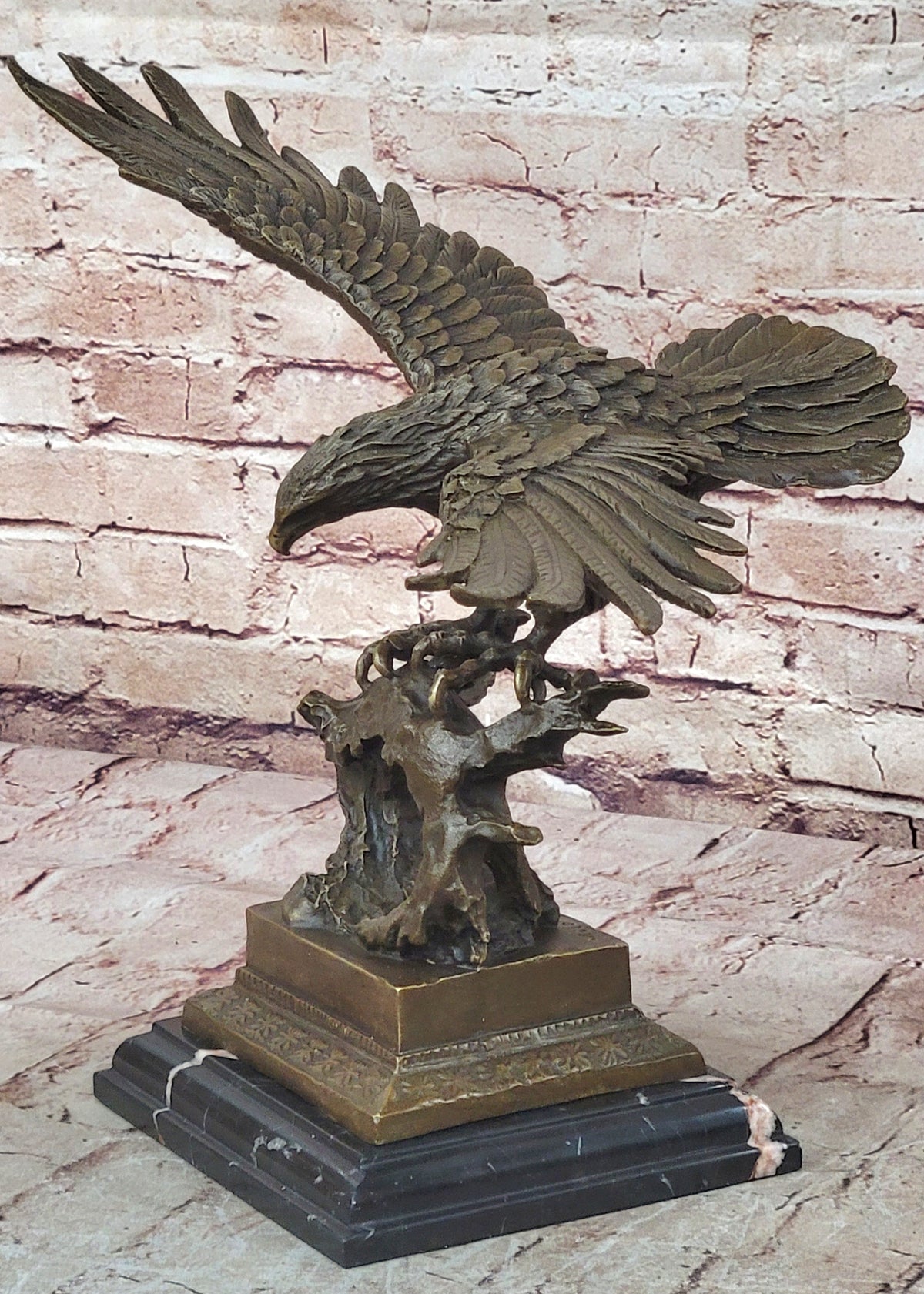 American Bald Eagle in Flight Bronze Sculpture on Marble Base Original 16" x 18"