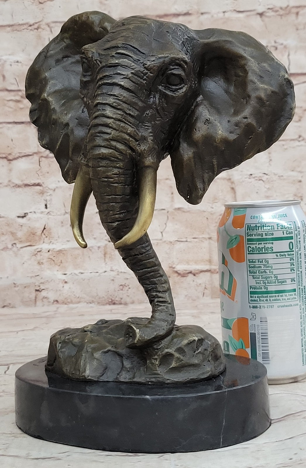 26CM Western Art Deco Pure Bronze Elephant Heffalump Animal Bust Art Sculpture