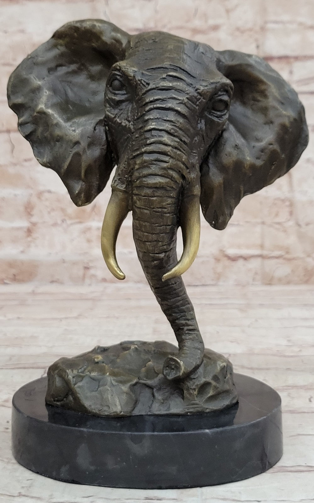 26CM Western Art Deco Pure Bronze Elephant Heffalump Animal Bust Art Sculpture
