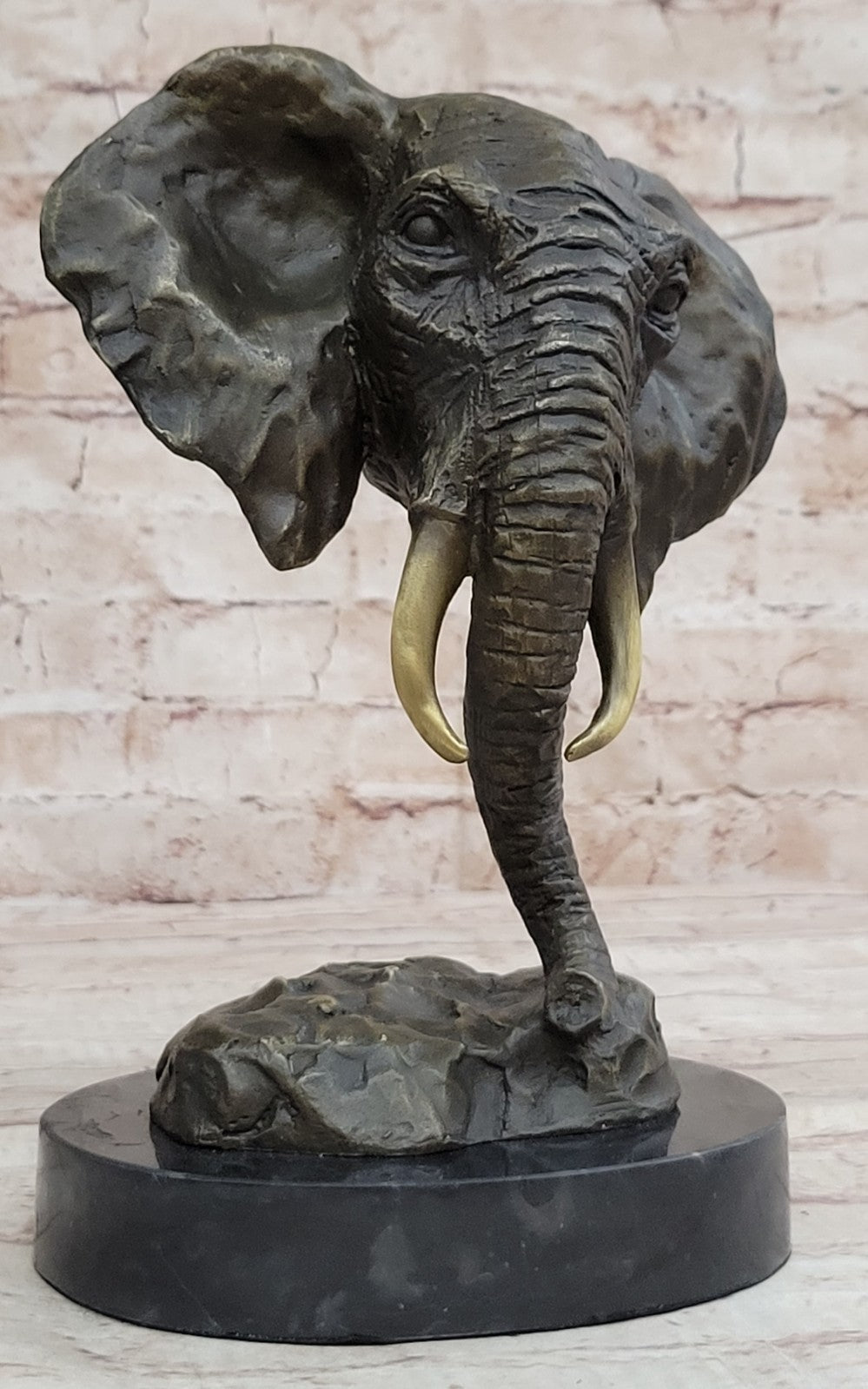 26CM Western Art Deco Pure Bronze Elephant Heffalump Animal Bust Art Sculpture