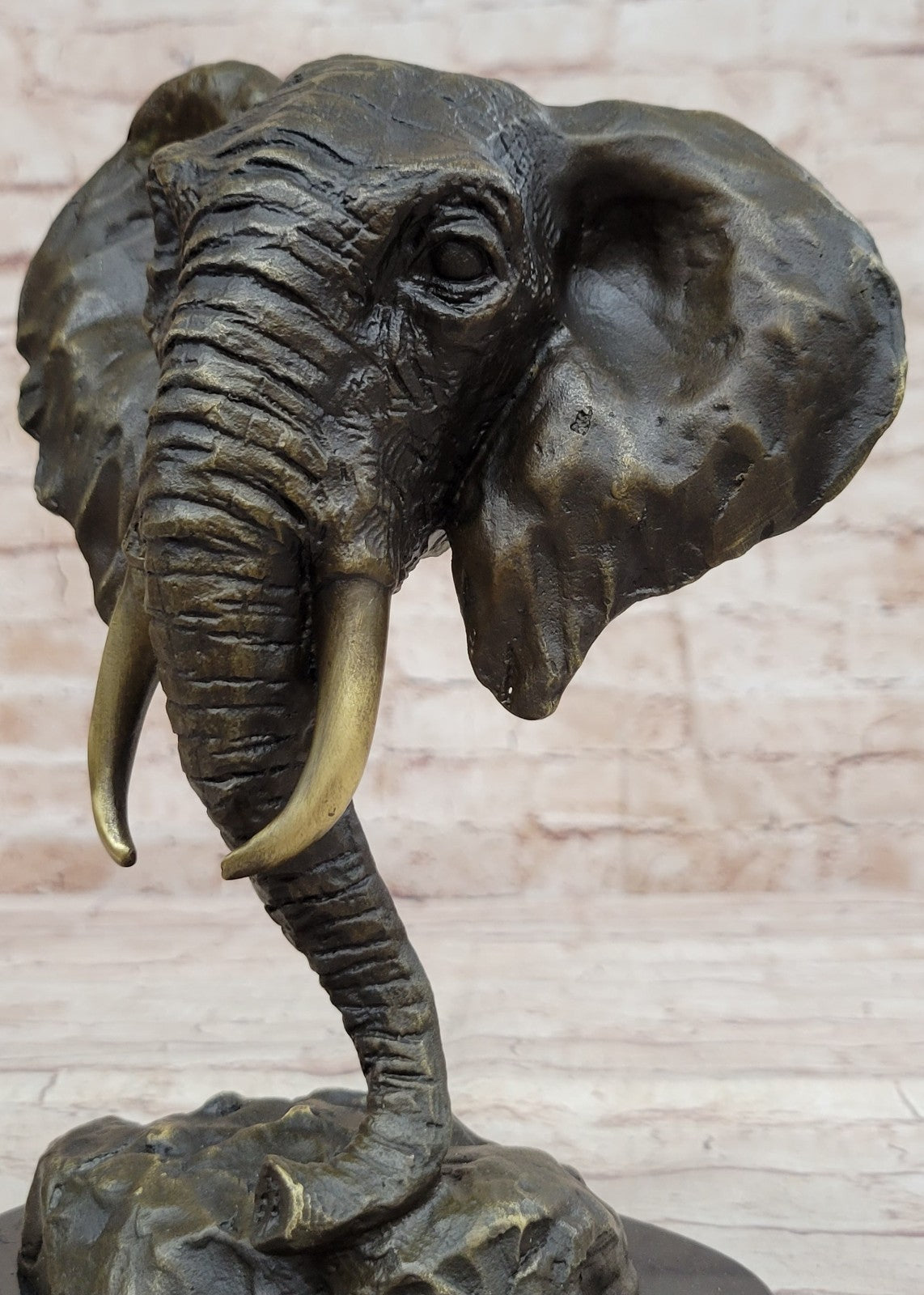 26CM Western Art Deco Pure Bronze Elephant Heffalump Animal Bust Art Sculpture