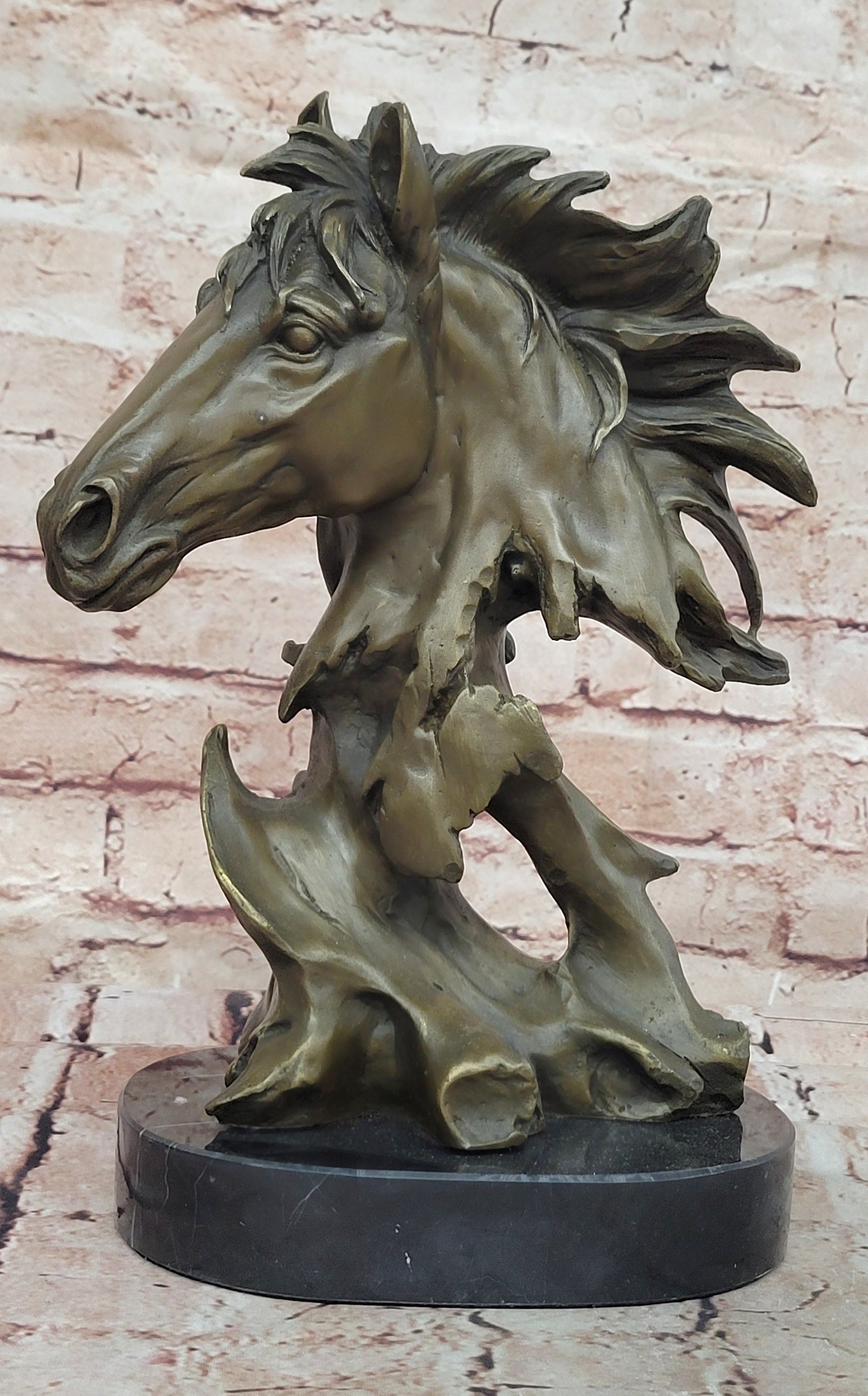 12" Lovely European Copper Bronze Belle Handsome Horse Hand Bust Statue Figure