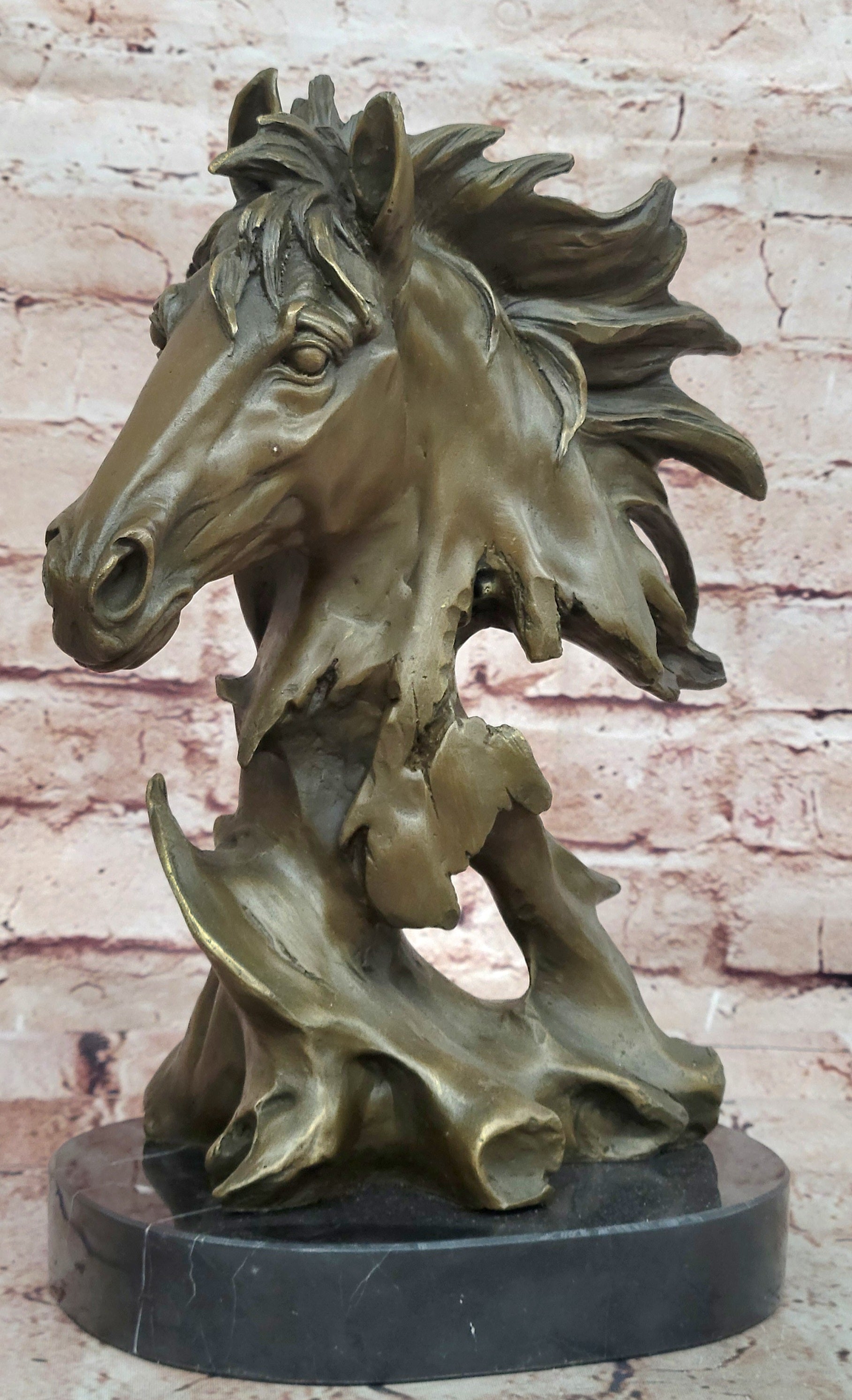 12" Lovely European Copper Bronze Belle Handsome Horse Hand Bust Statue Figure