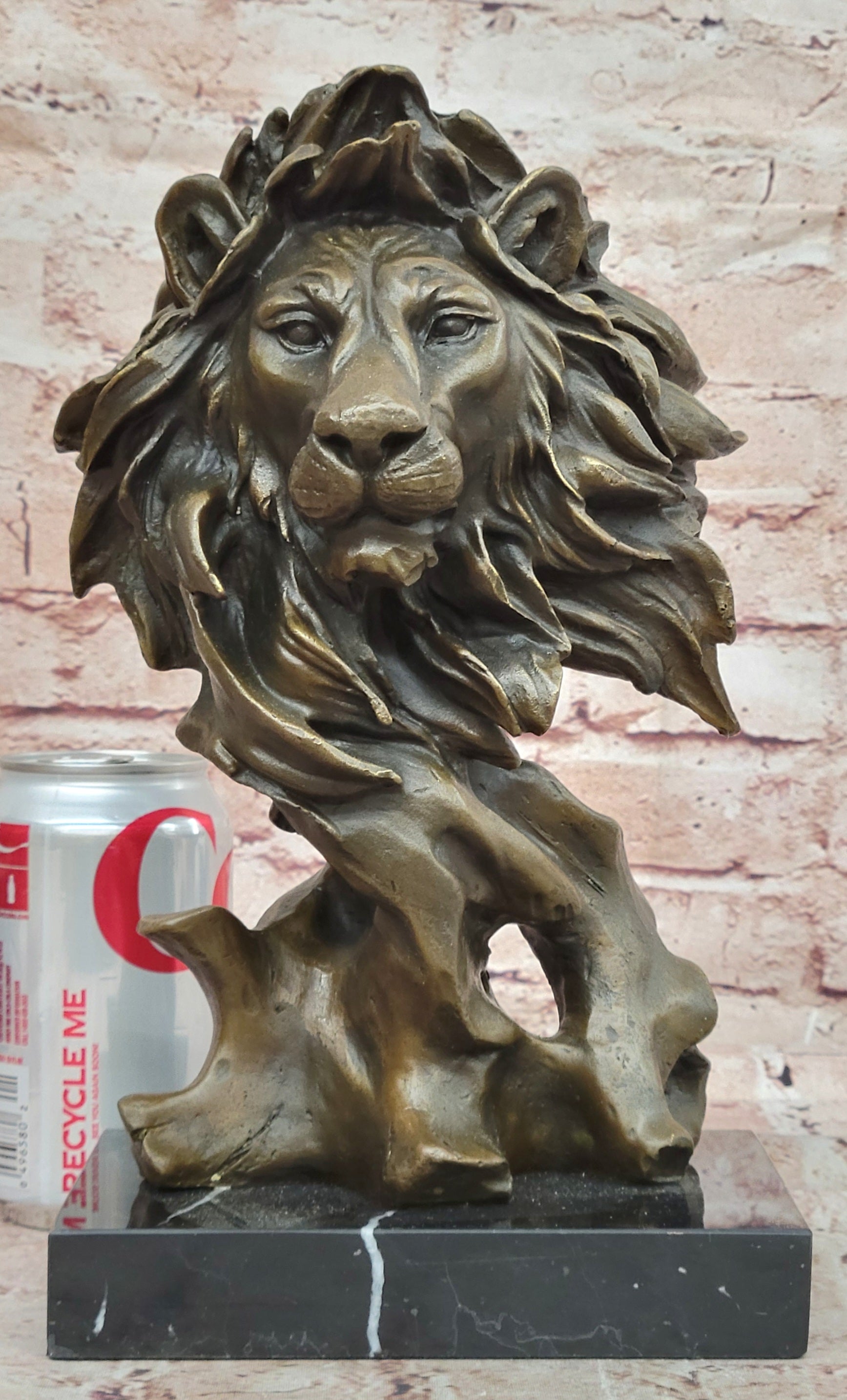 European Bronze Foo Fu Dog Guardion Door African Lion Leo Head Mask Statue