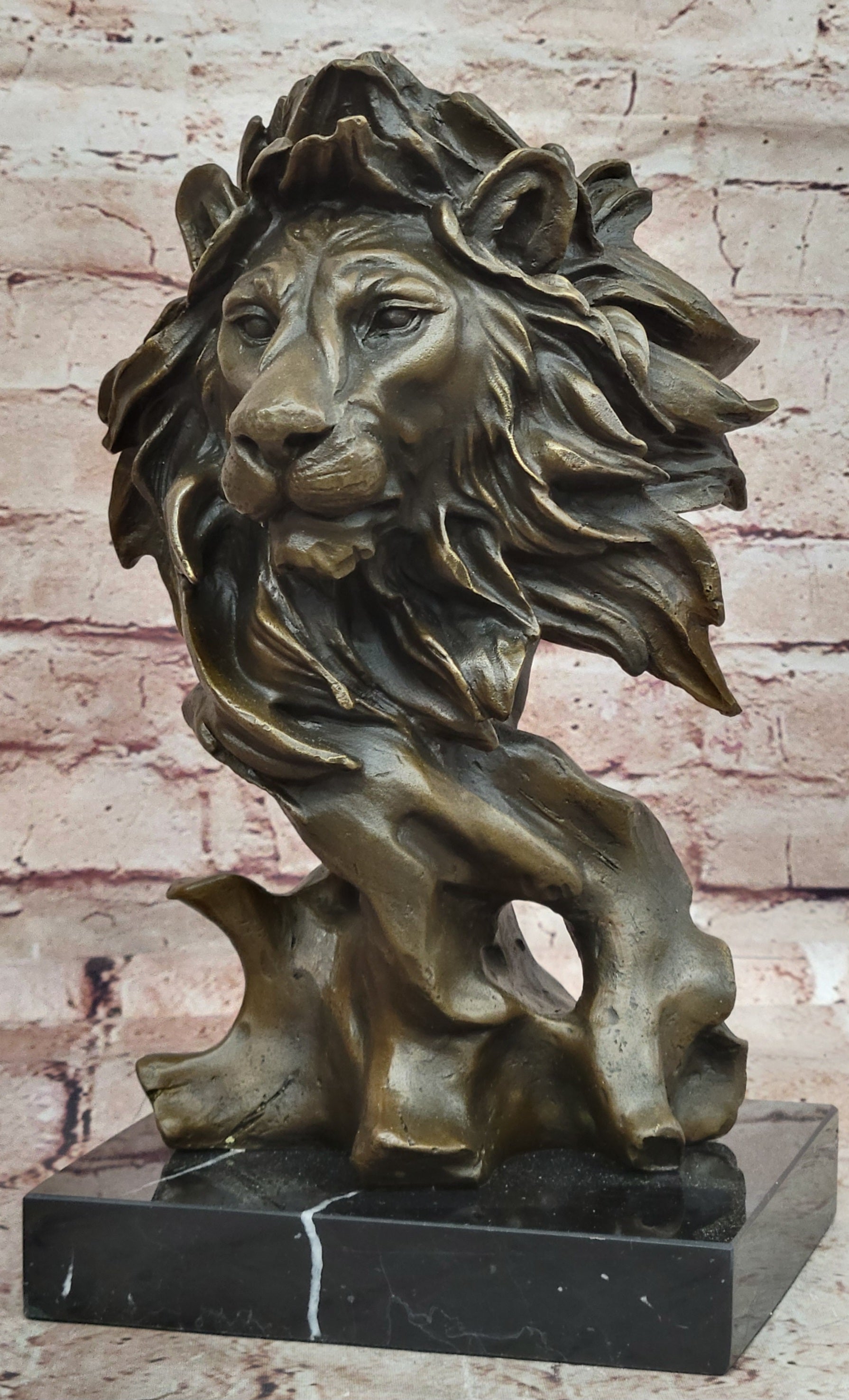 European Bronze Foo Fu Dog Guardion Door African Lion Leo Head Mask Statue