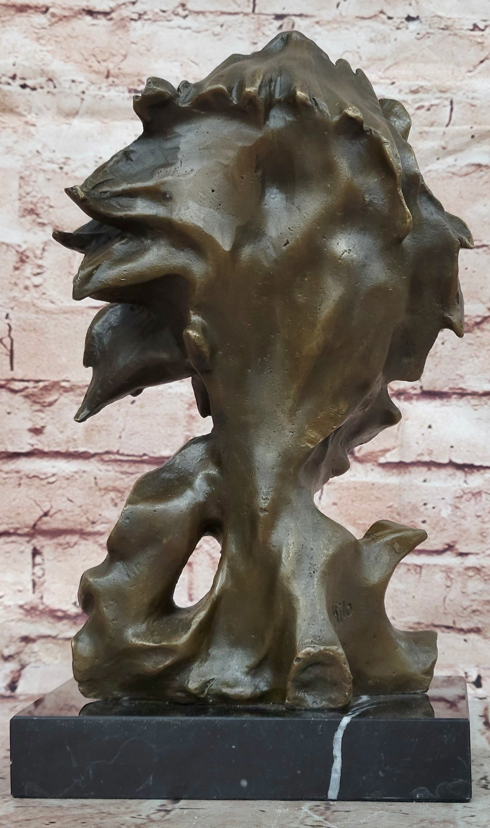 European Bronze Foo Fu Dog Guardion Door African Lion Leo Head Mask Statue