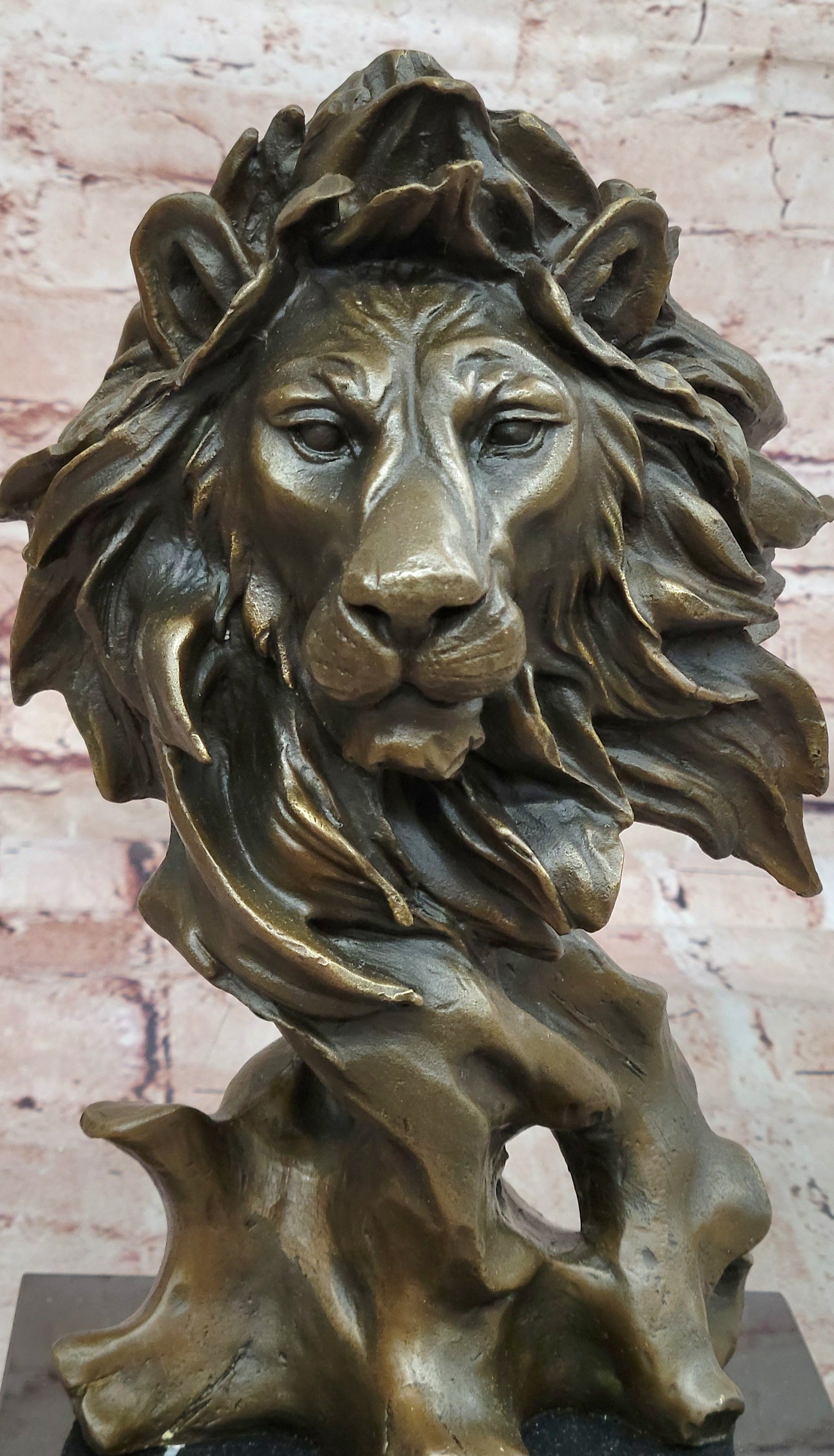 European Bronze Foo Fu Dog Guardion Door African Lion Leo Head Mask Statue