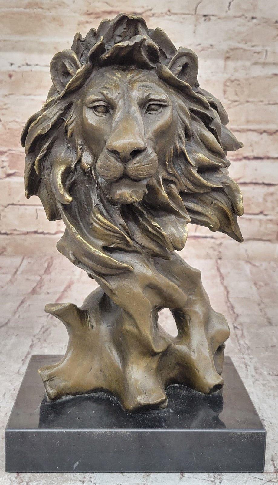 European Bronze Foo Fu Dog Guardion Door African Lion Leo Head Mask Statue