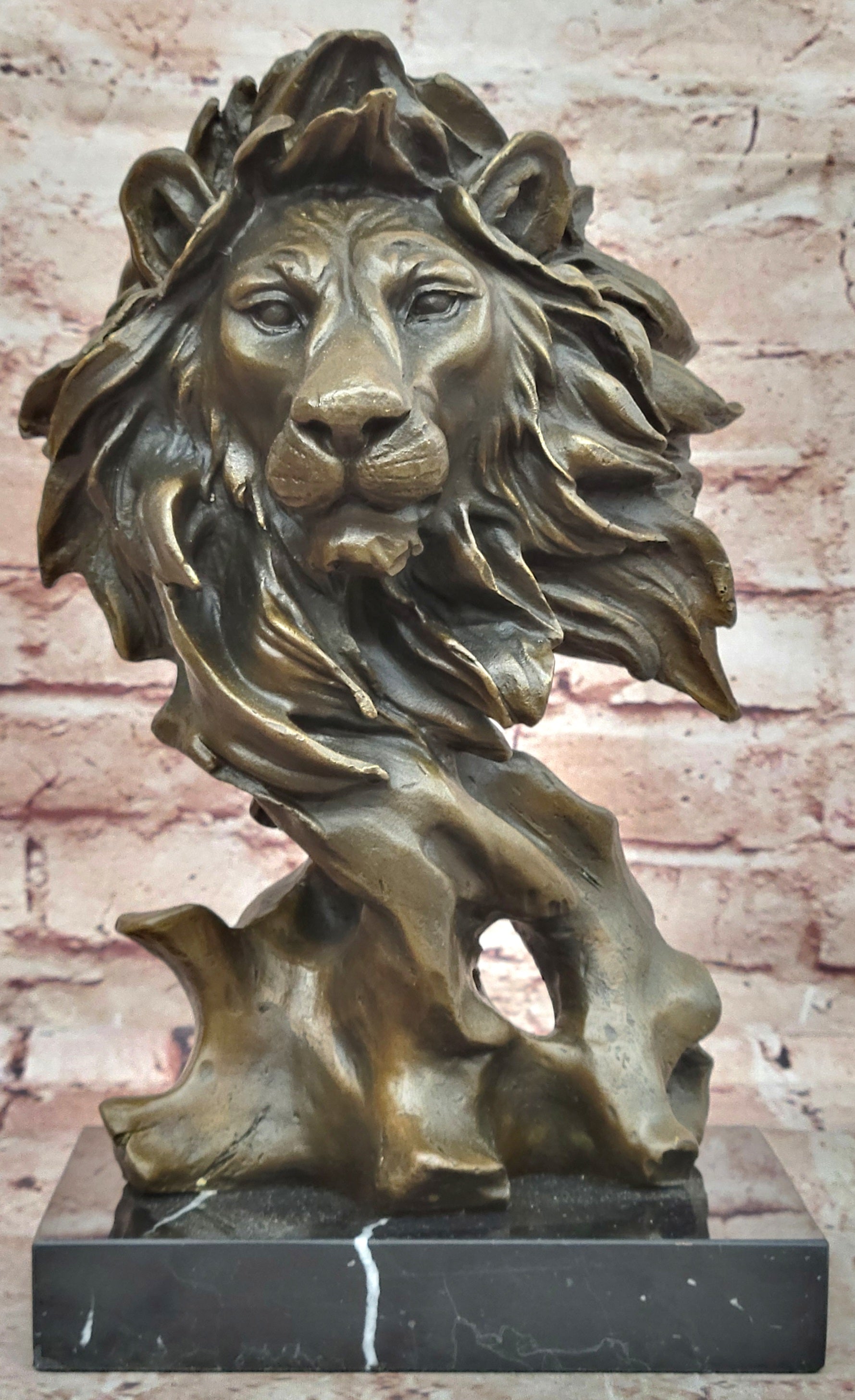 European Bronze Foo Fu Dog Guardion Door African Lion Leo Head Mask Statue