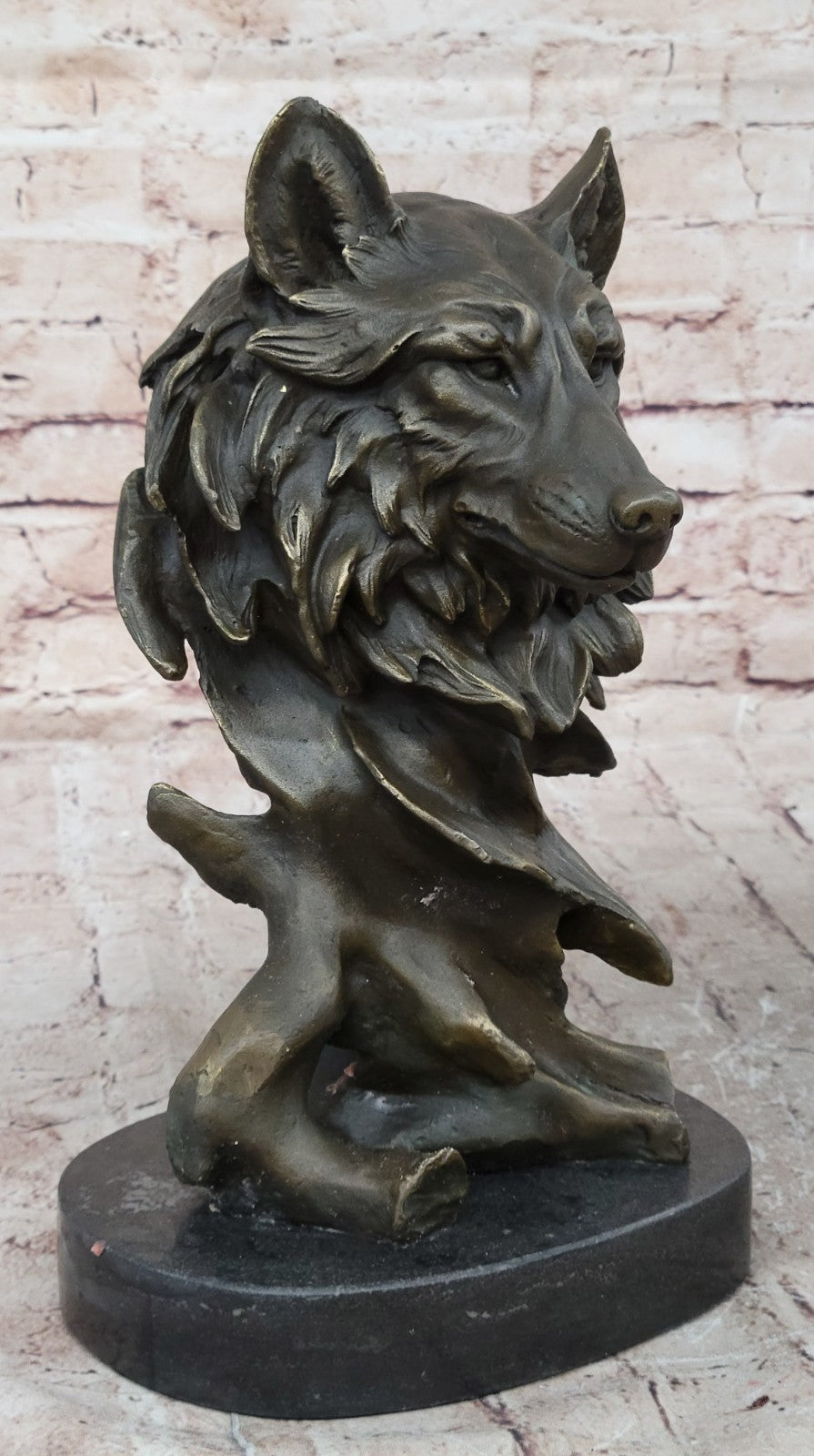 Bronze Sculpture, Hand Made Statue Animal "Wolf Howling At The Moon Figurine Art