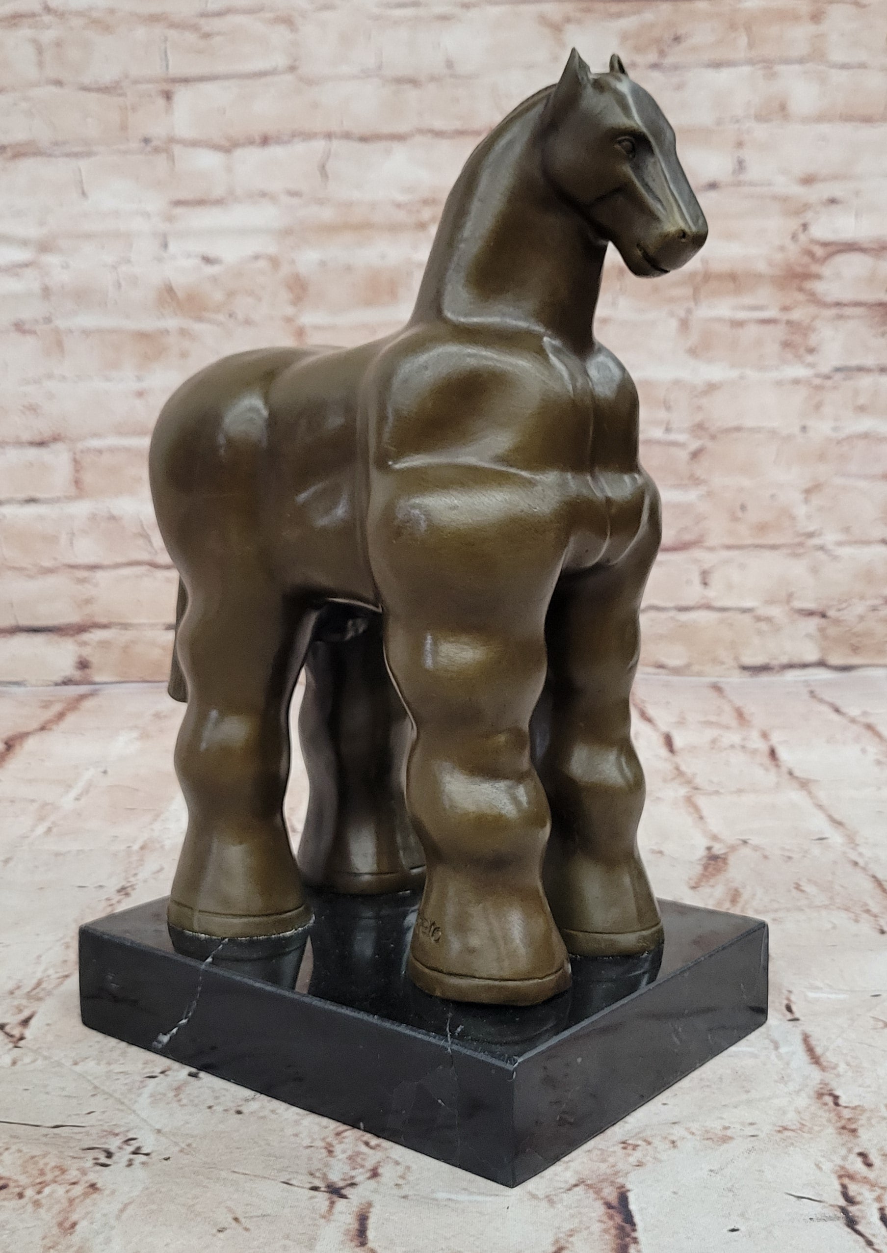 Bronze Sculpture Art Deco Marble Base Abstract Inspired Fernando Botero Horse