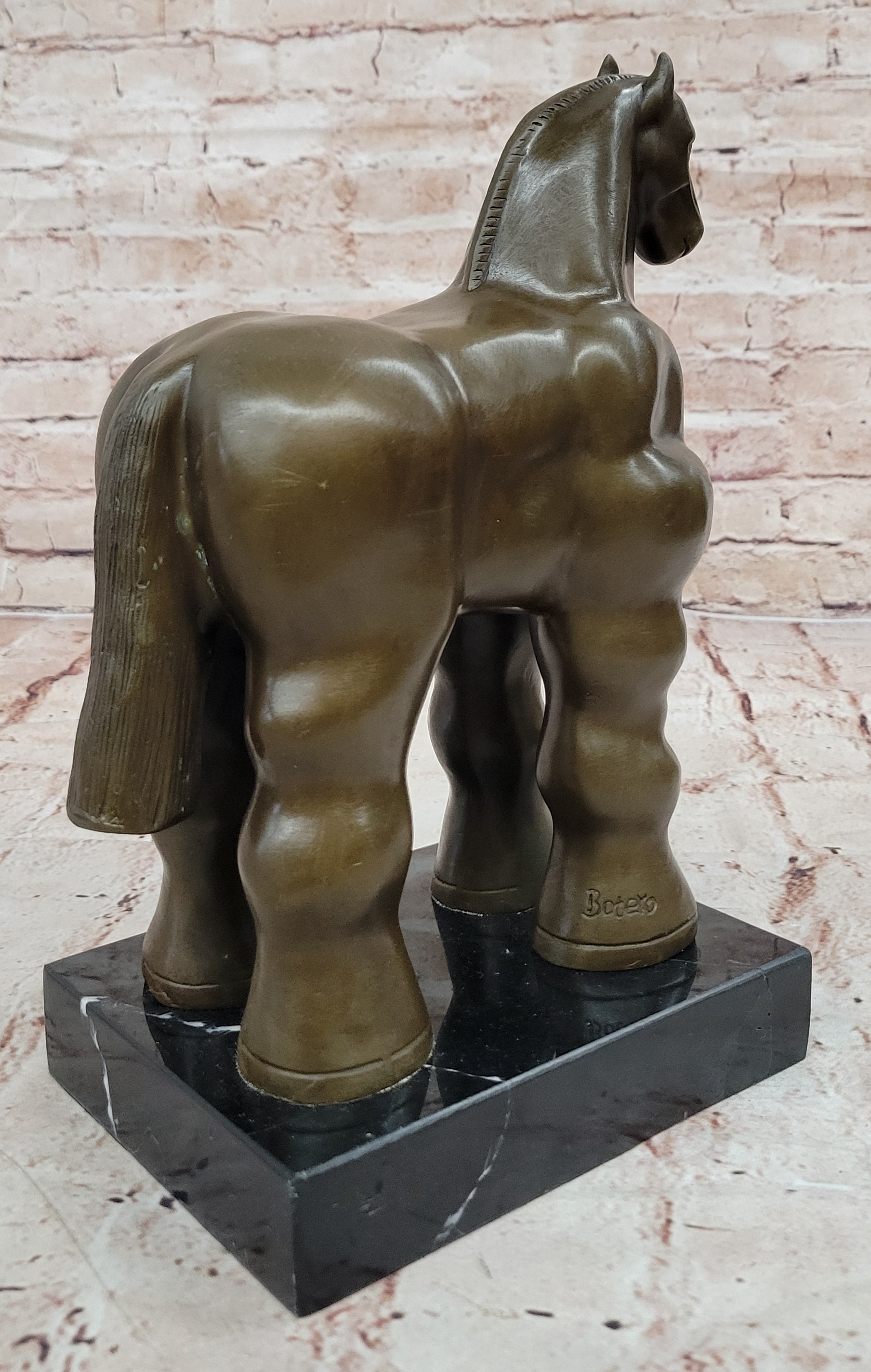 Bronze Sculpture Art Deco Marble Base Abstract Inspired Fernando Botero Horse