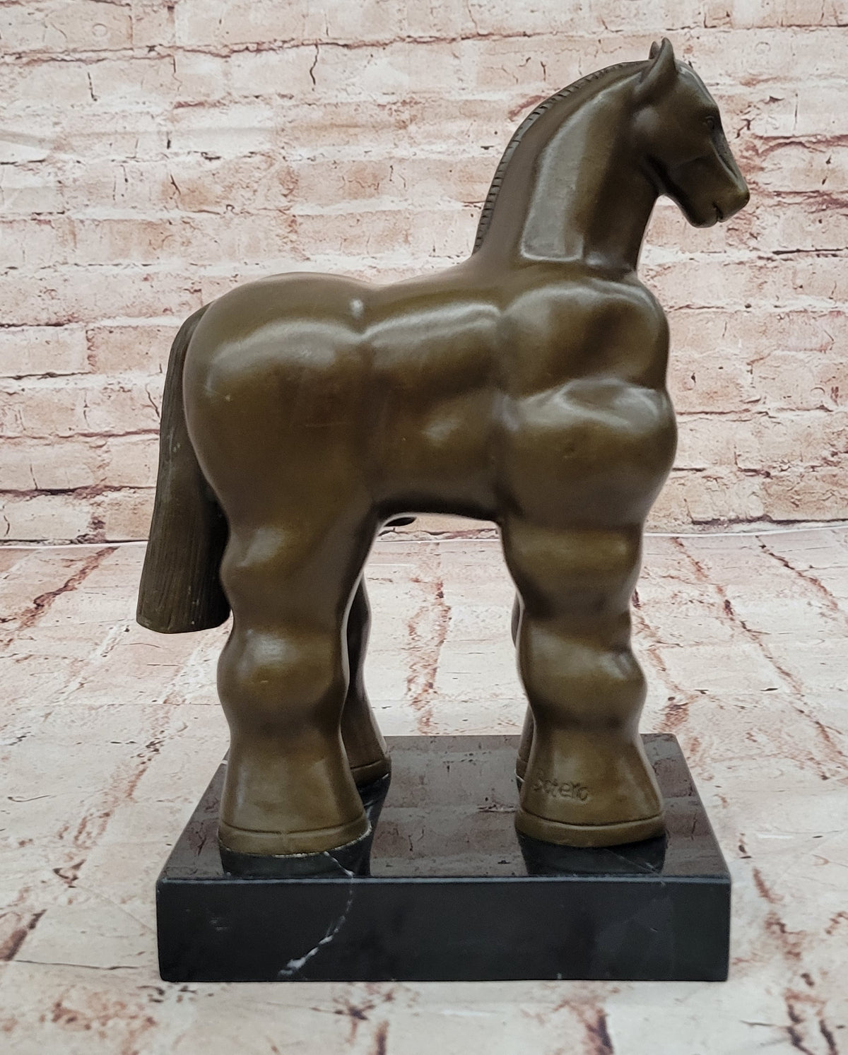 Bronze Sculpture Art Deco Marble Base Abstract Inspired Fernando Botero Horse