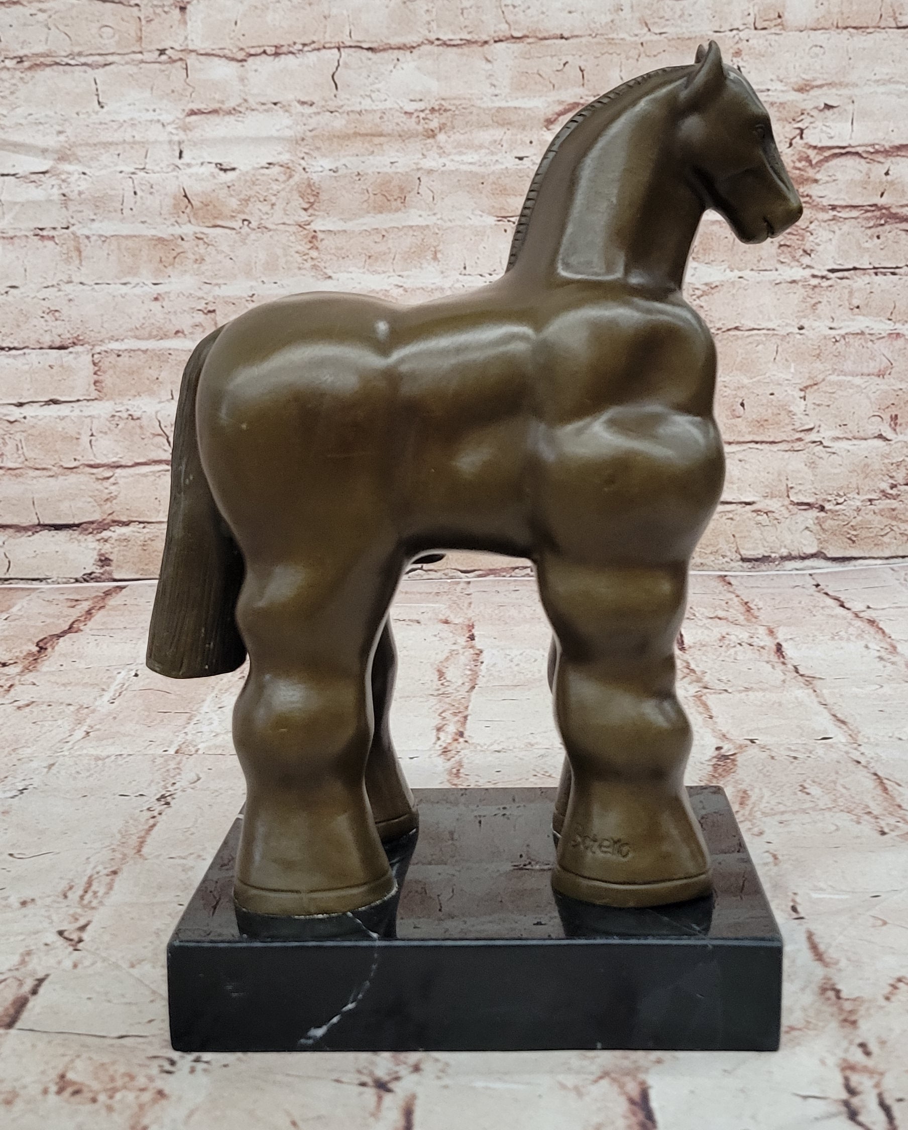 Bronze Sculpture Art Deco Marble Base Abstract Inspired Fernando Botero Horse