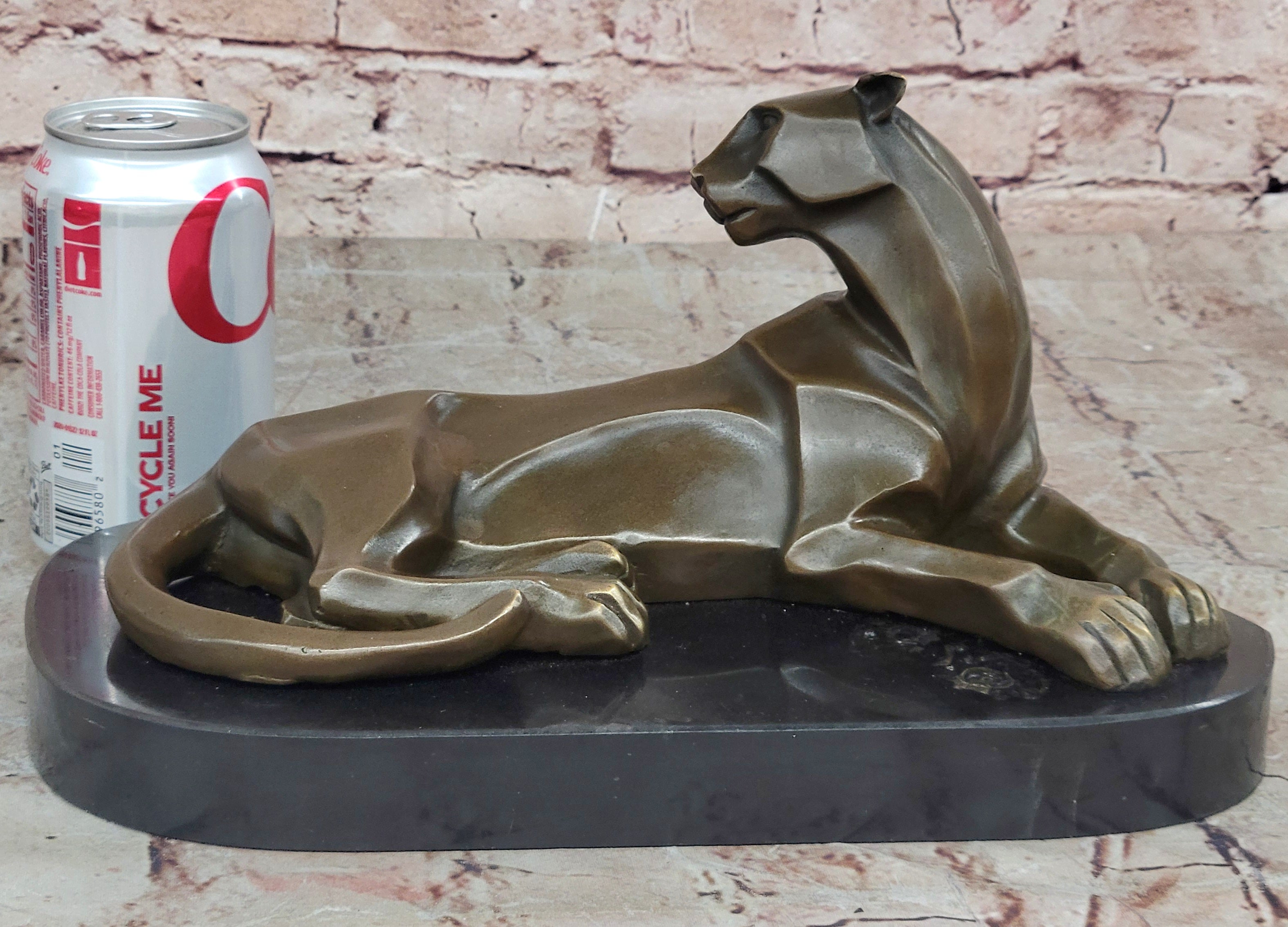 Bronze Sculpture Cougar Lion Abstract Modern Art by H. Moore Hand Made Statue