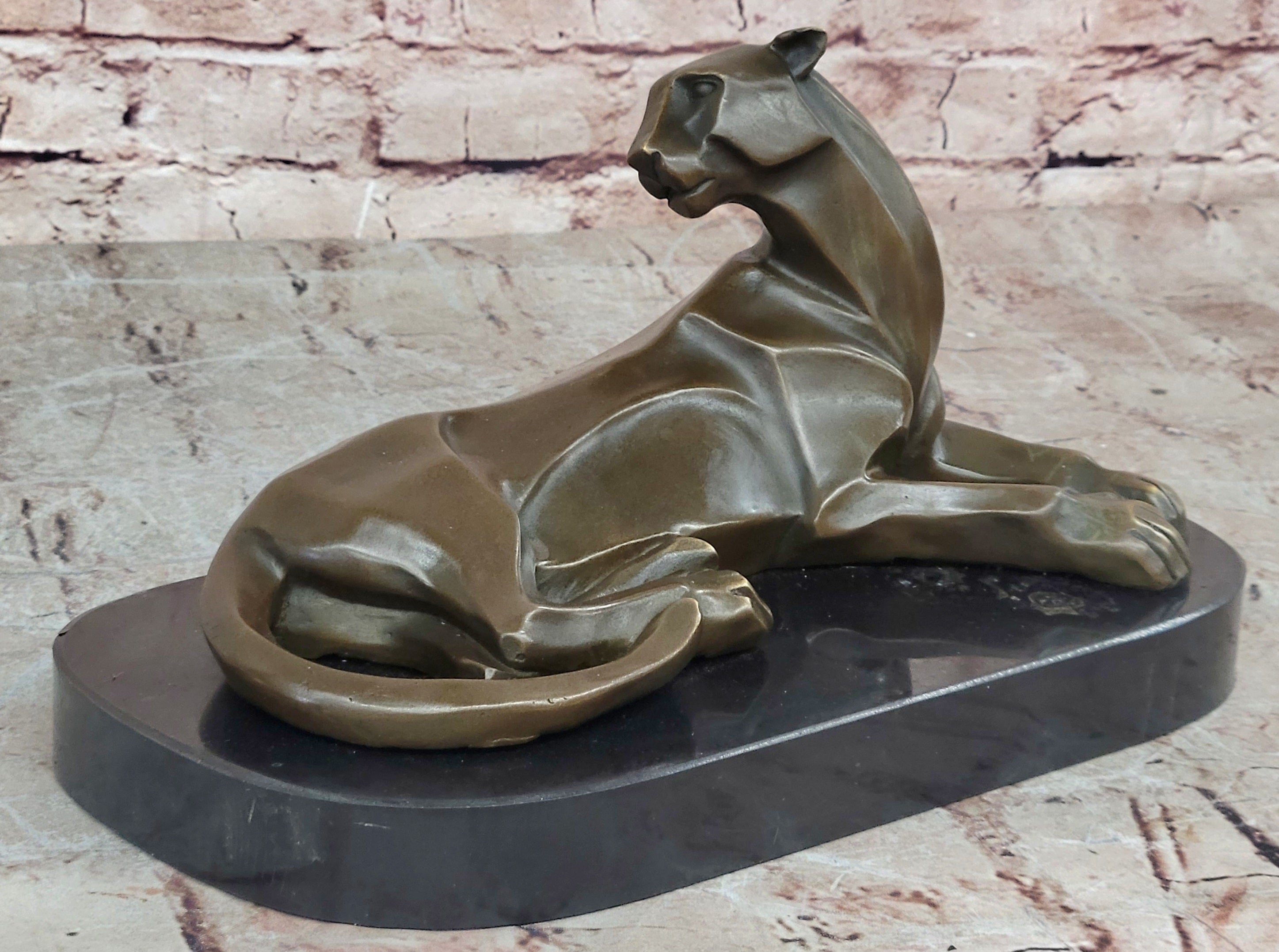 Bronze Sculpture Cougar Lion Abstract Modern Art by H. Moore Hand Made Statue