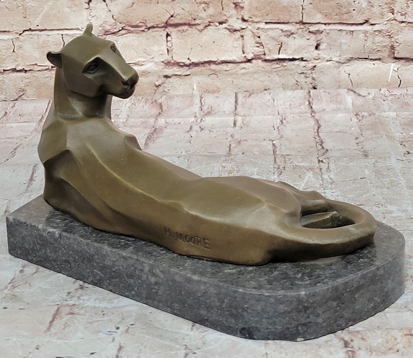 Bronze Sculpture Cougar Lion Abstract Modern Art by H. Moore Hand Made Statue