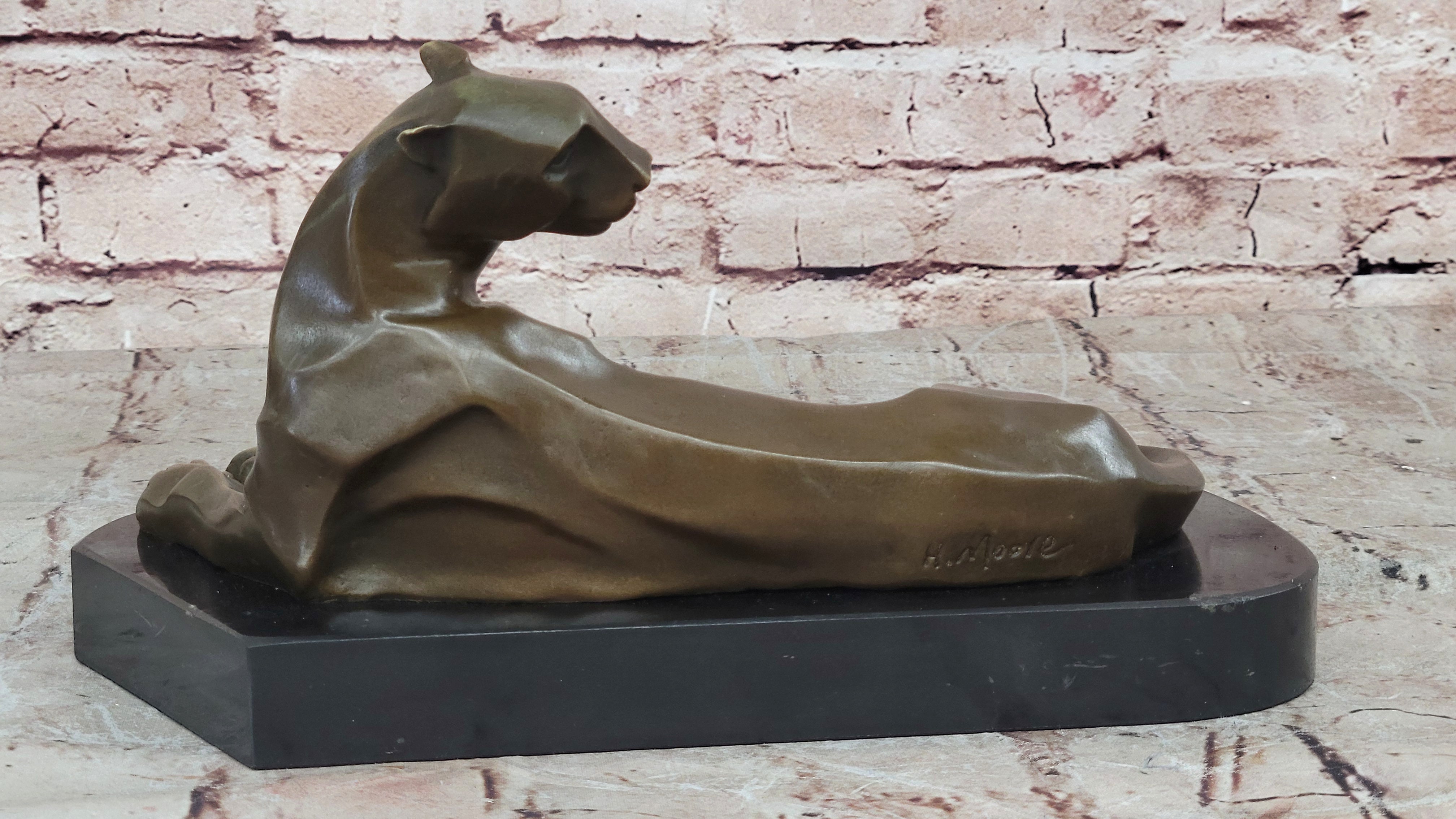Bronze Sculpture Cougar Lion Abstract Modern Art by H. Moore Hand Made Statue
