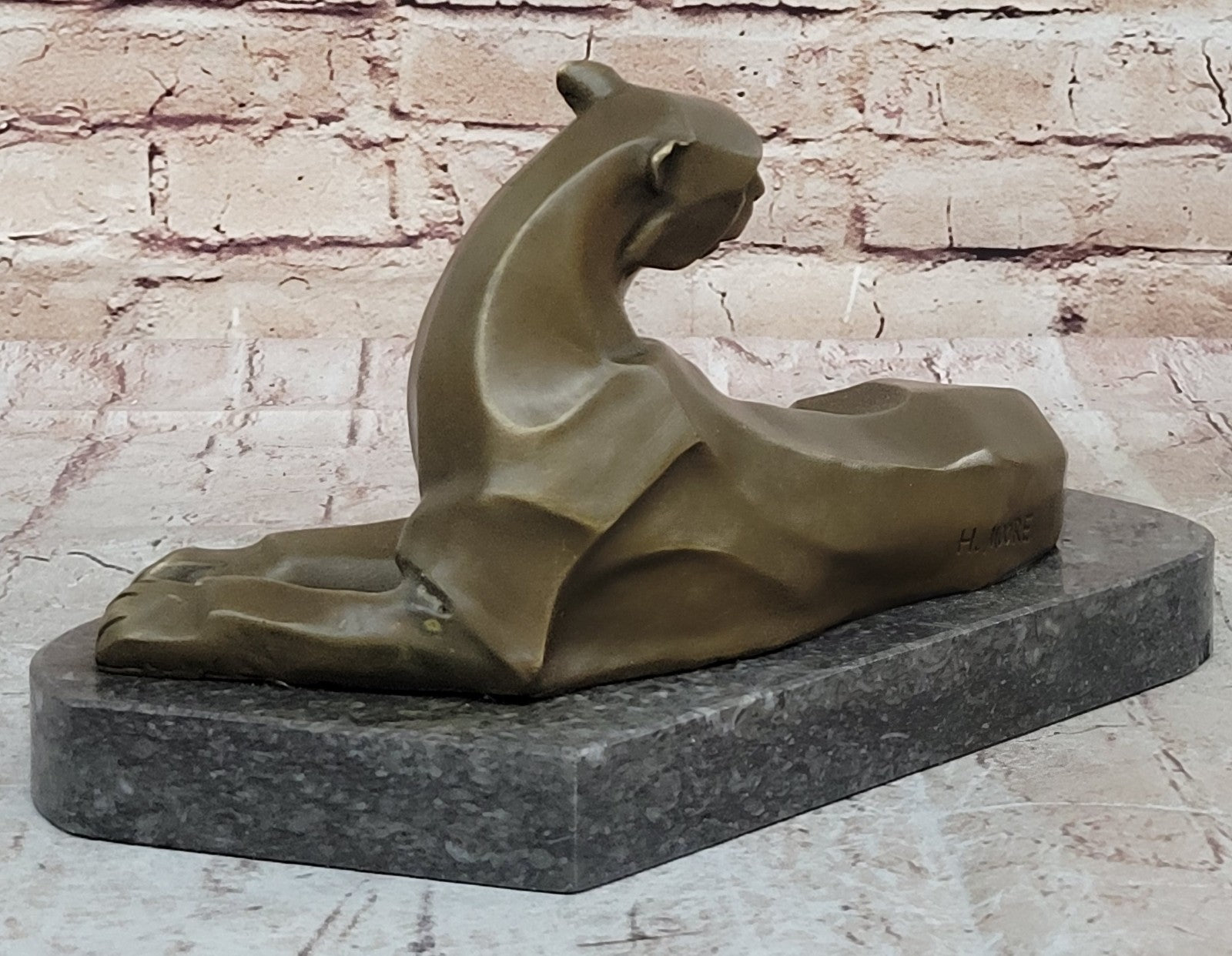 Bronze Sculpture Cougar Lion Abstract Modern Art by H. Moore Hand Made Statue