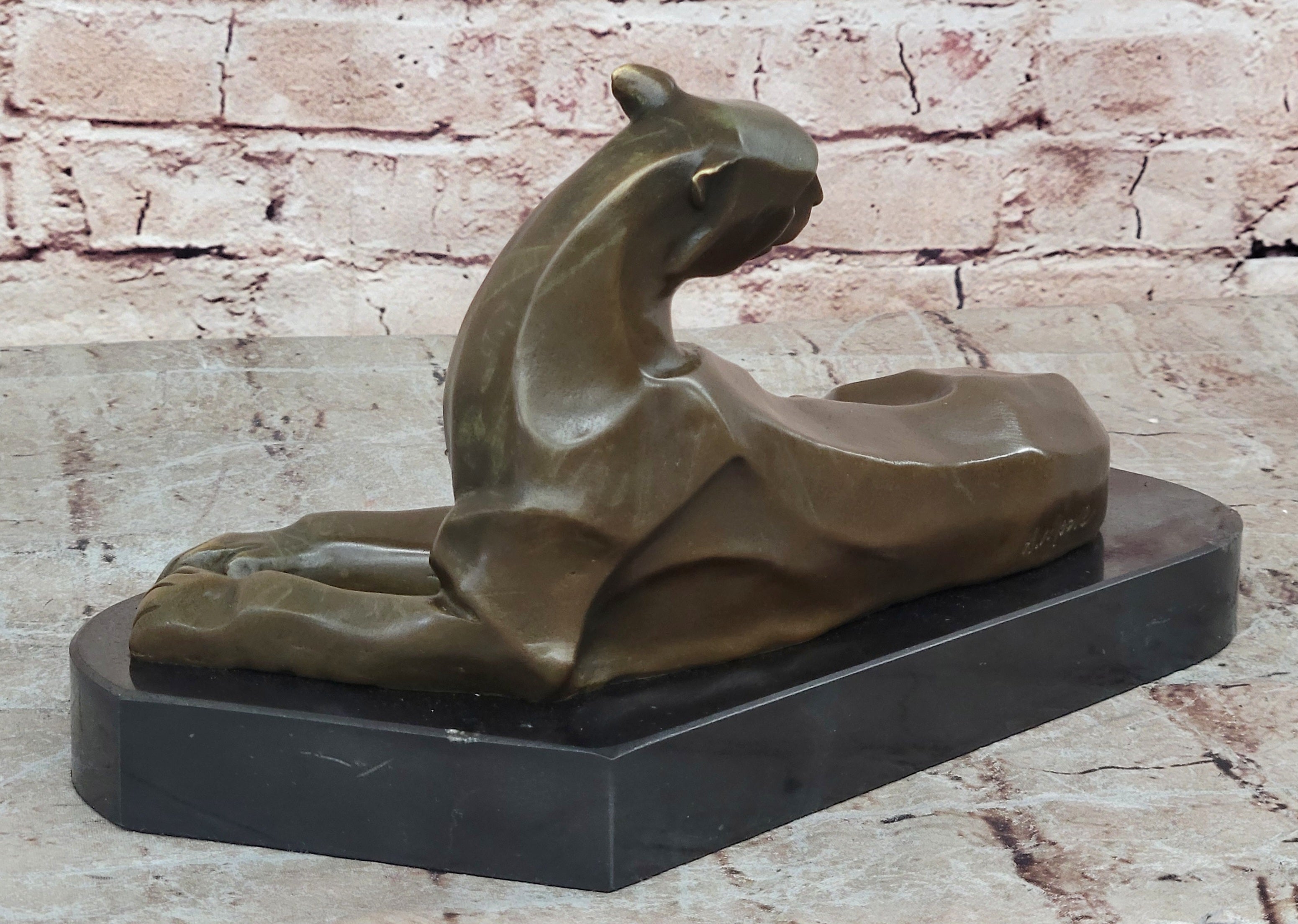 Bronze Sculpture Cougar Lion Abstract Modern Art by H. Moore Hand Made Statue