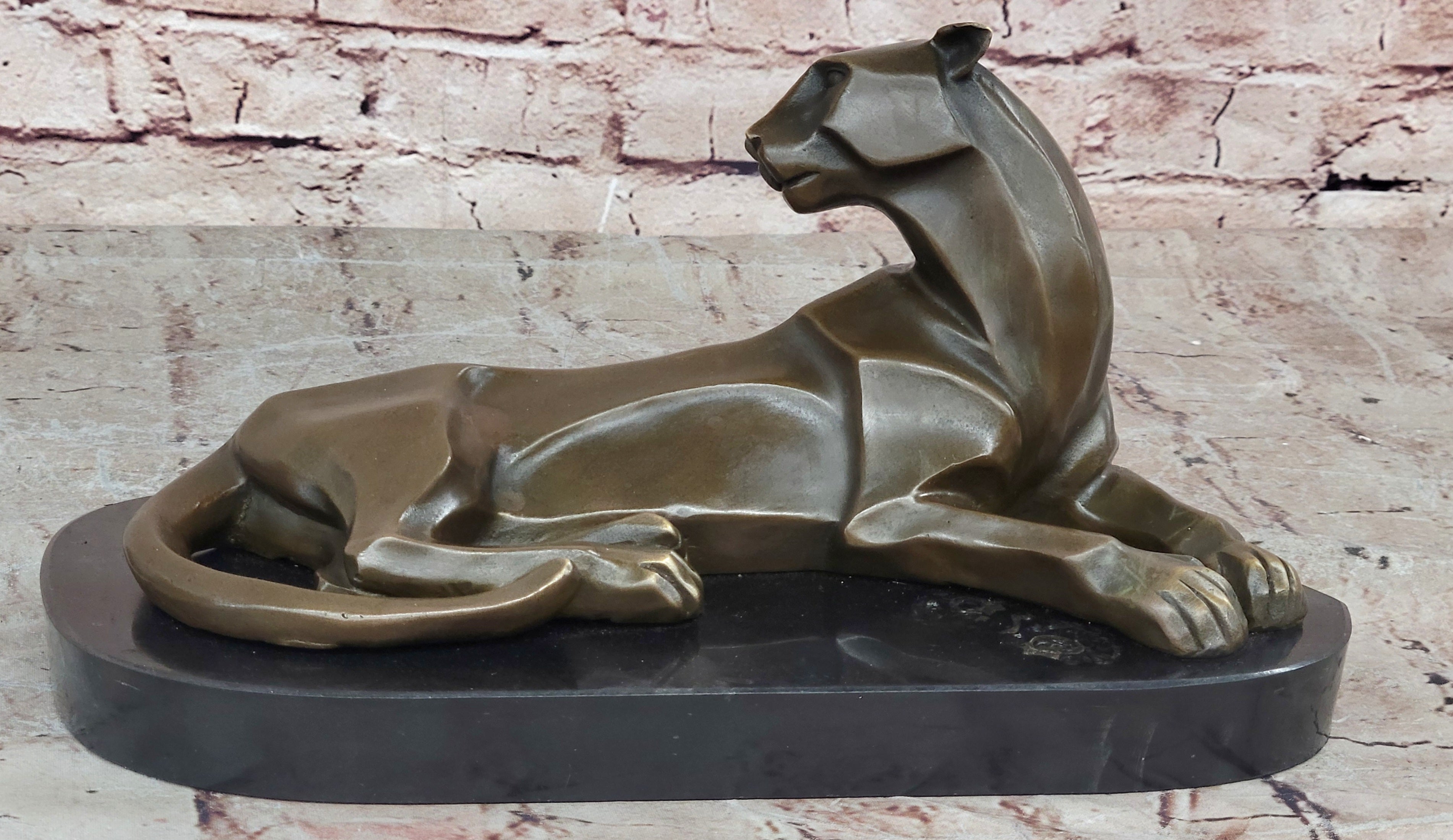 Bronze Sculpture Cougar Lion Abstract Modern Art by H. Moore Hand Made Statue
