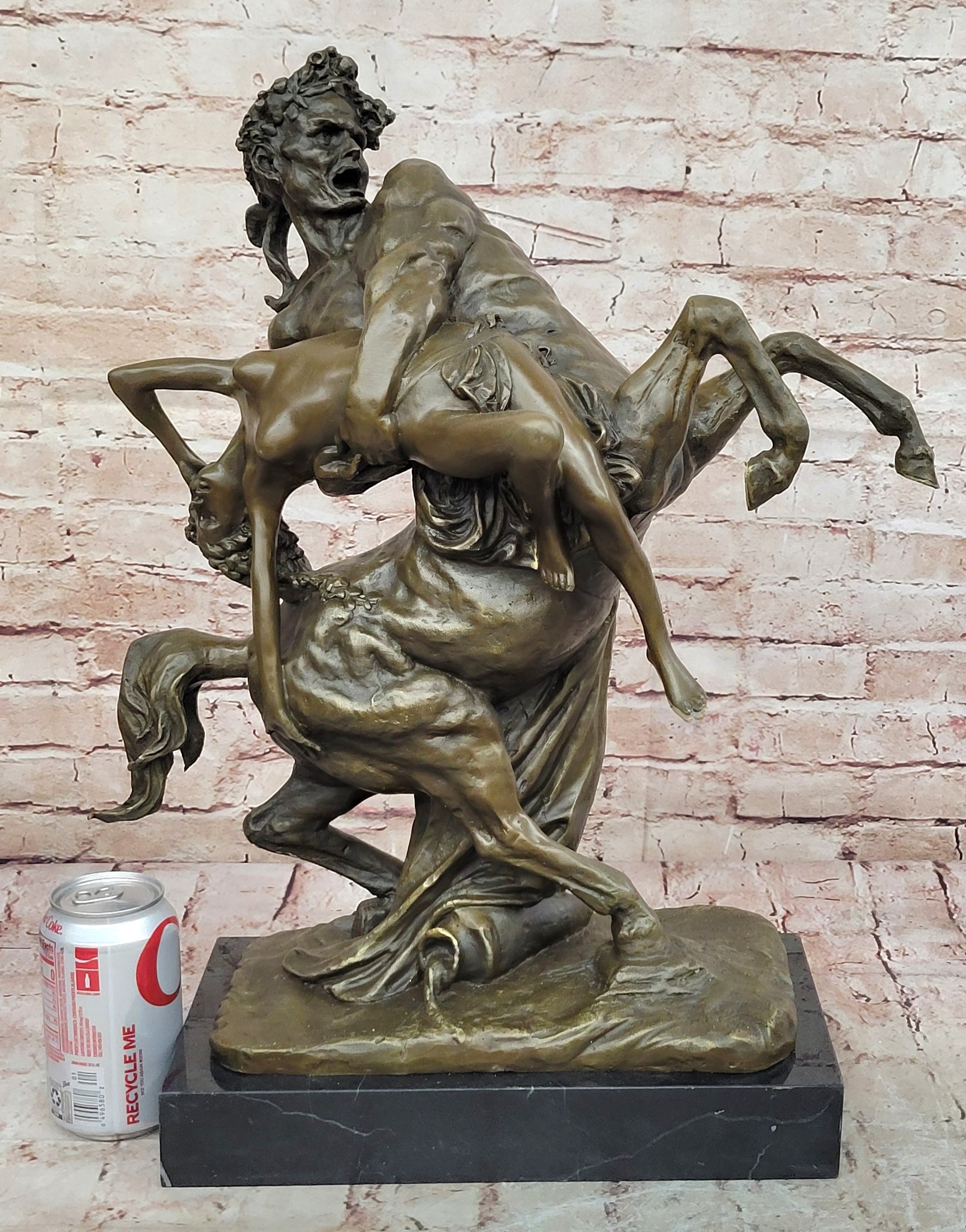 100% Solid Bronze Sculpture Theseus Slaying the Centaur Bienor Decor