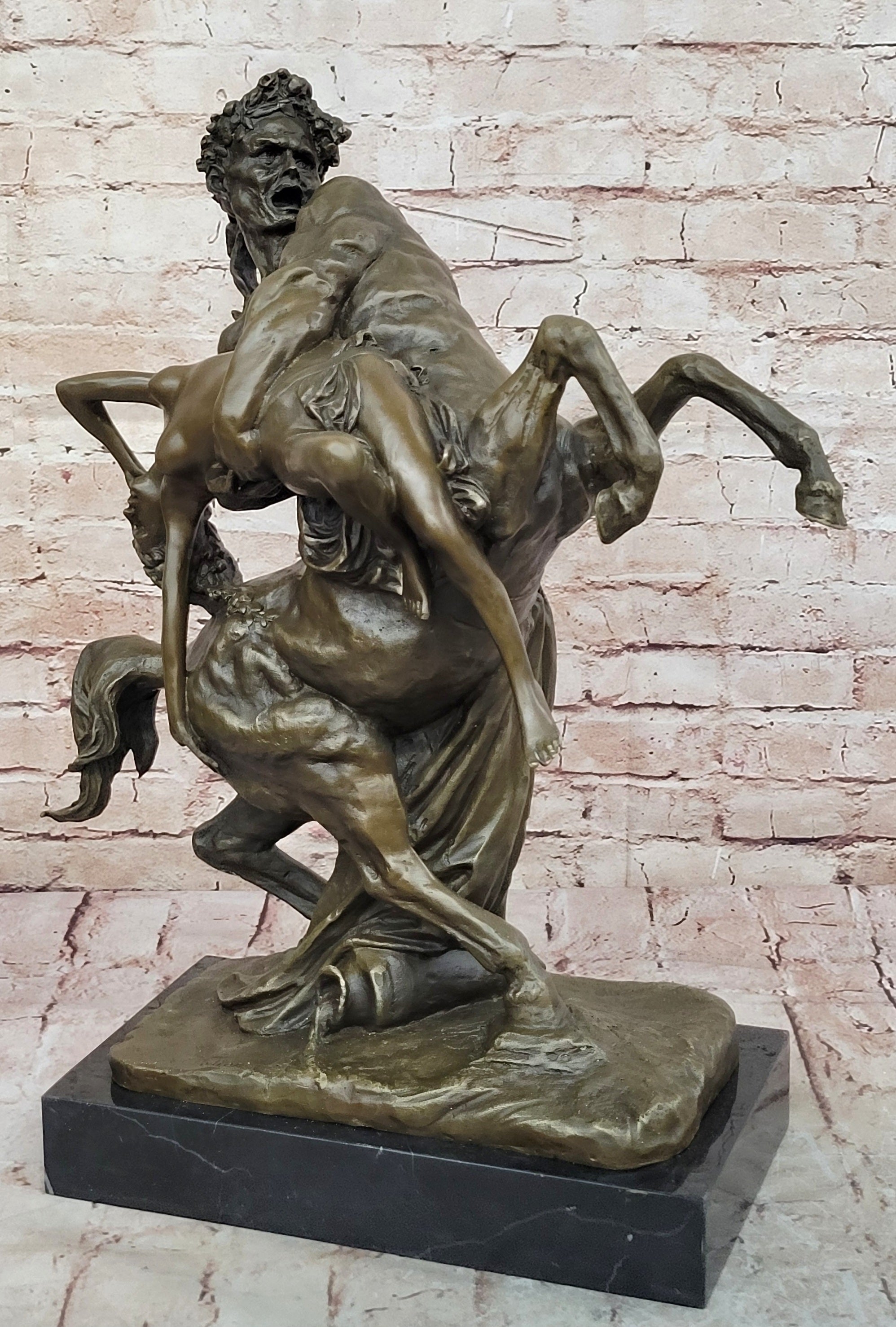 100% Solid Bronze Sculpture Theseus Slaying the Centaur Bienor Decor
