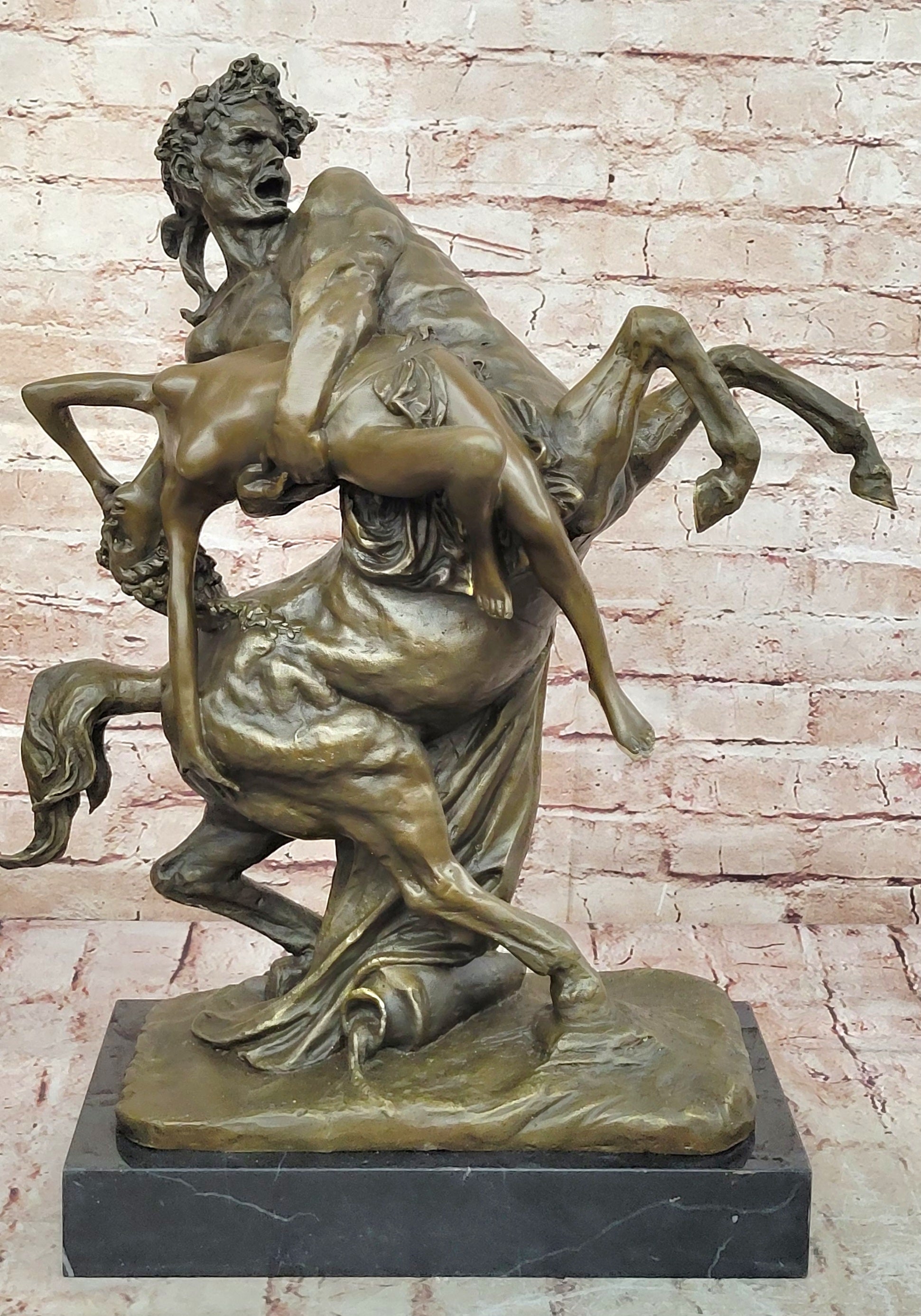 100% Solid Bronze Sculpture Theseus Slaying the Centaur Bienor Decor