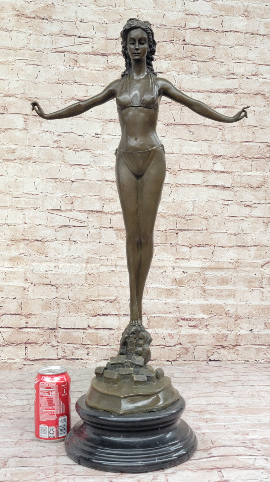 Handcrafted Chiparus Bronze Sculpture: Woman Diver on Rock, Signed Artwork