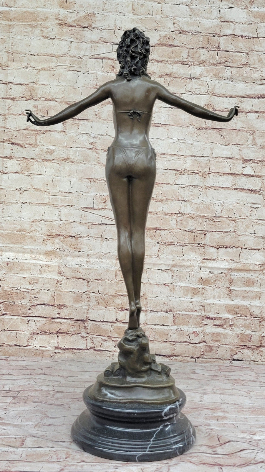 Handcrafted Chiparus Bronze Sculpture: Woman Diver on Rock, Signed Artwork