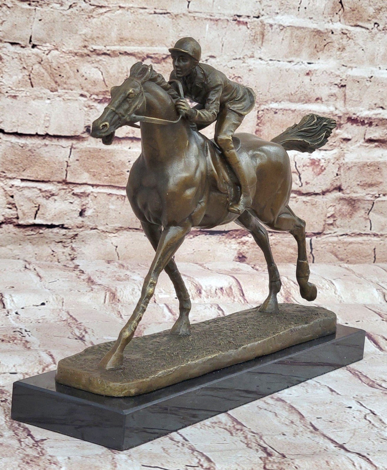 Bronze Sculpture Great Detail a Jockey and Thoroughbred Horse Hot Cast Decor Art
