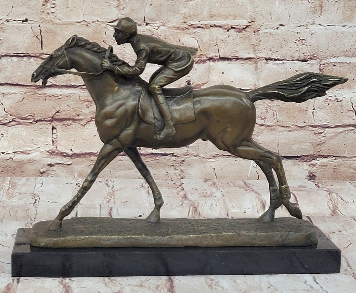 Bronze Sculpture Great Detail a Jockey and Thoroughbred Horse Hot Cast Decor Art