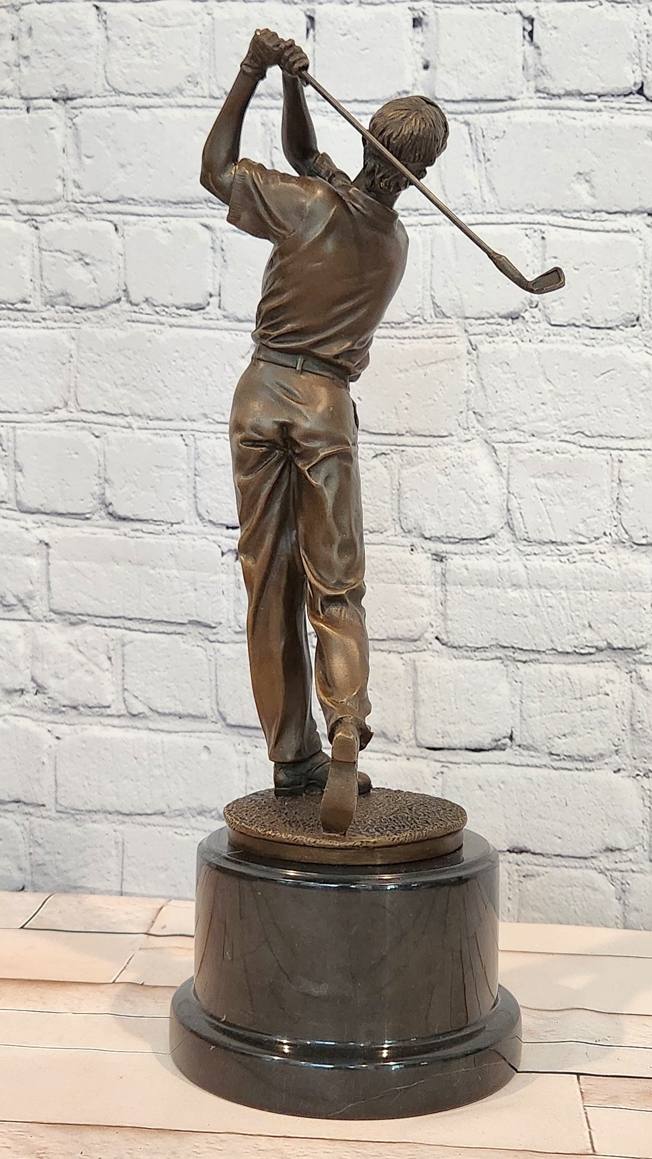 Vintage Bronze Golfer Golfing Statue Putting Figure Trophy Man Cave Club Putting