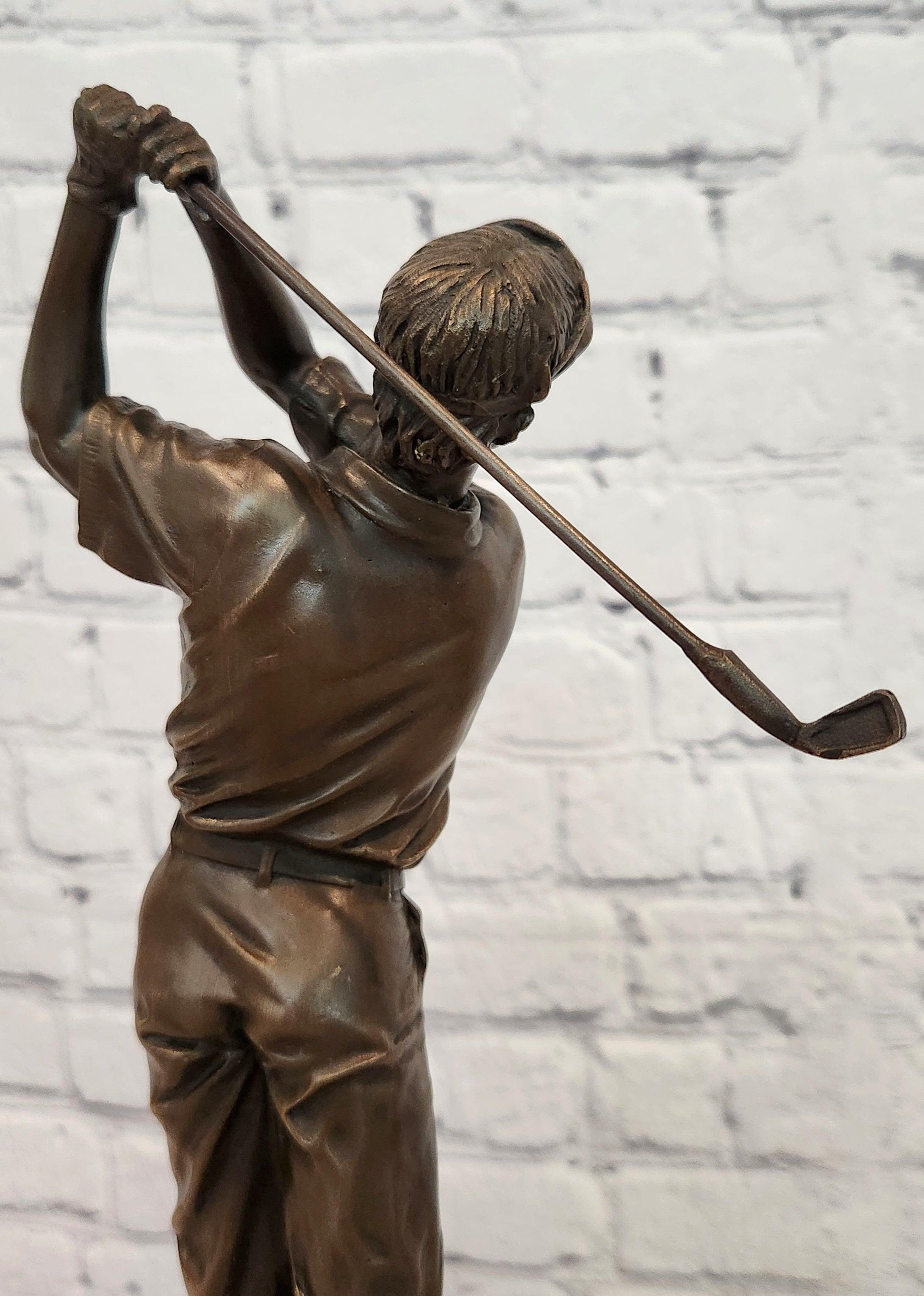 Vintage Bronze Golfer Golfing Statue Putting Figure Trophy Man Cave Club Putting