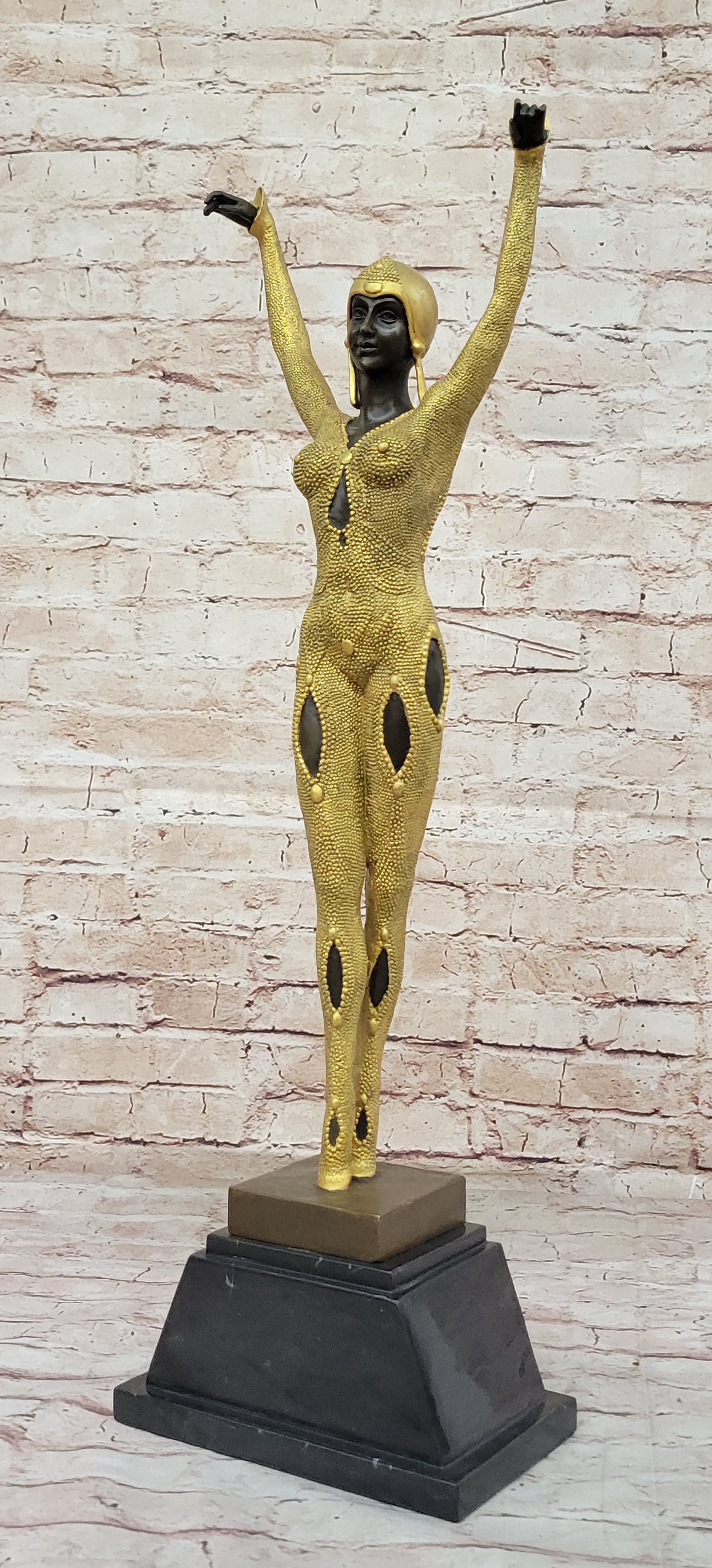 Chiparus Art Deco Bronze Skulptur Echtgold Applikationen signiert Figurine Decor