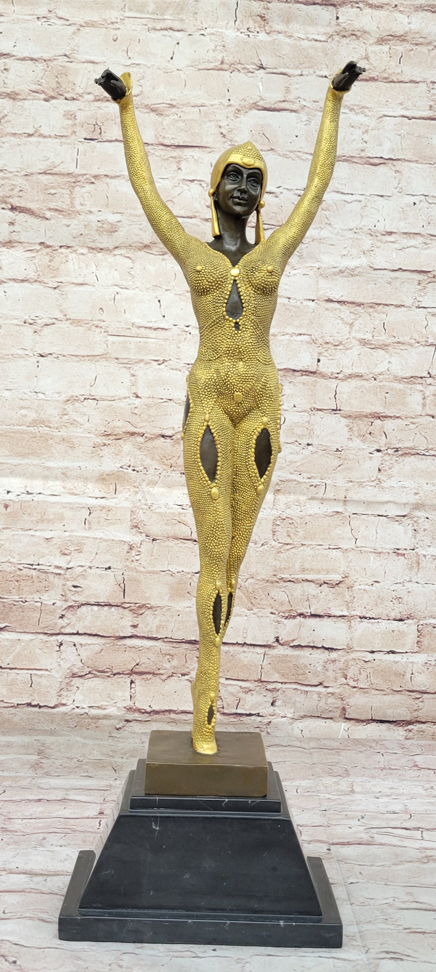 Chiparus Art Deco Bronze Skulptur Echtgold Applikationen signiert Figurine Decor