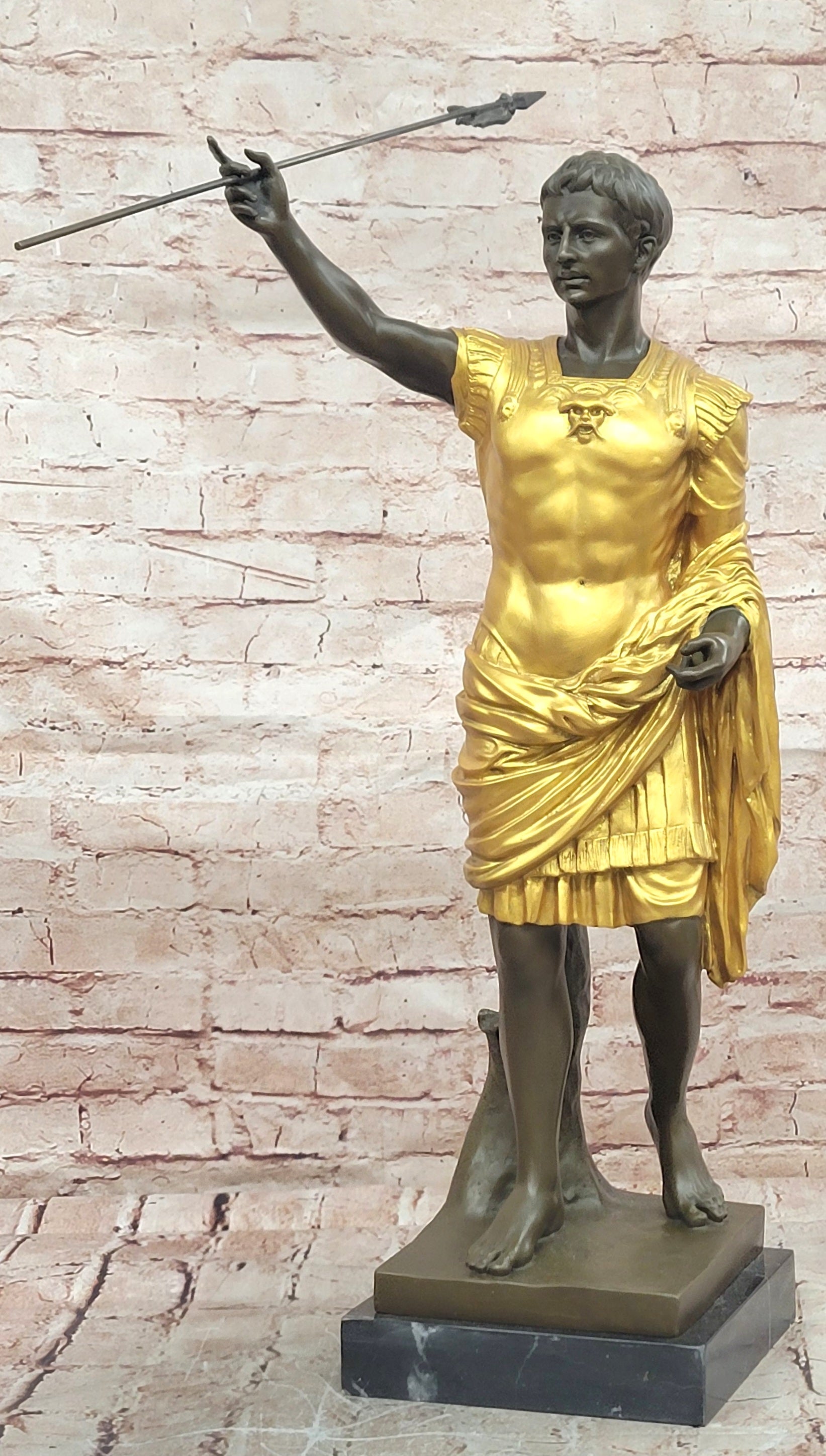 Golden Patina Bronze Caesar Augustus Hot Cast Museum Quality Home Library Decor