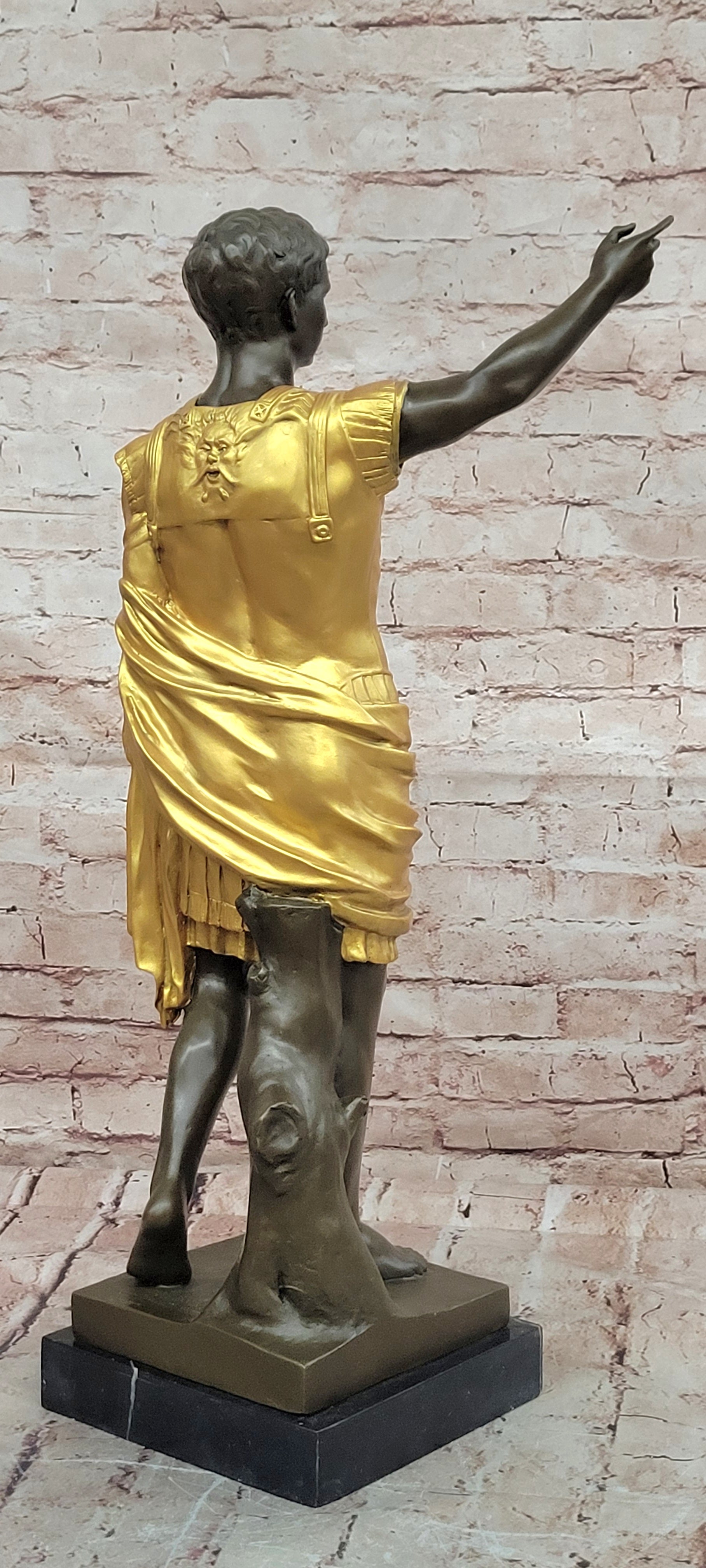 Golden Patina Bronze Caesar Augustus Hot Cast Museum Quality Home Library Decor