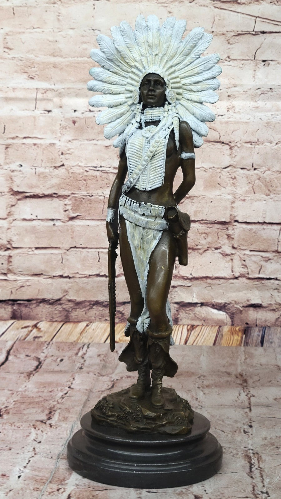 Signed Native American Indian Girl Bronze Sculpture Statue Figurine Home Decor