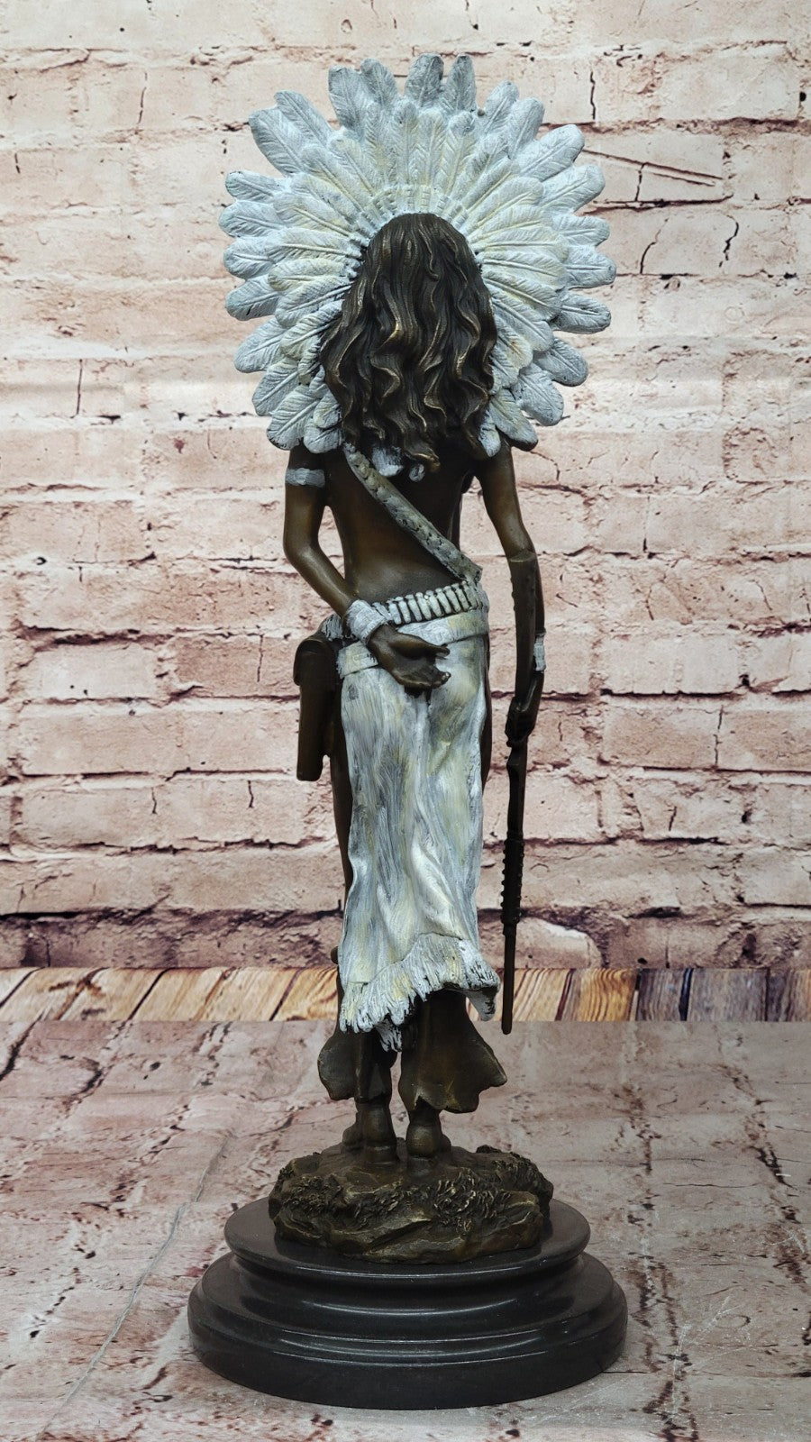 Signed Native American Indian Girl Bronze Sculpture Statue Figurine Home Decor