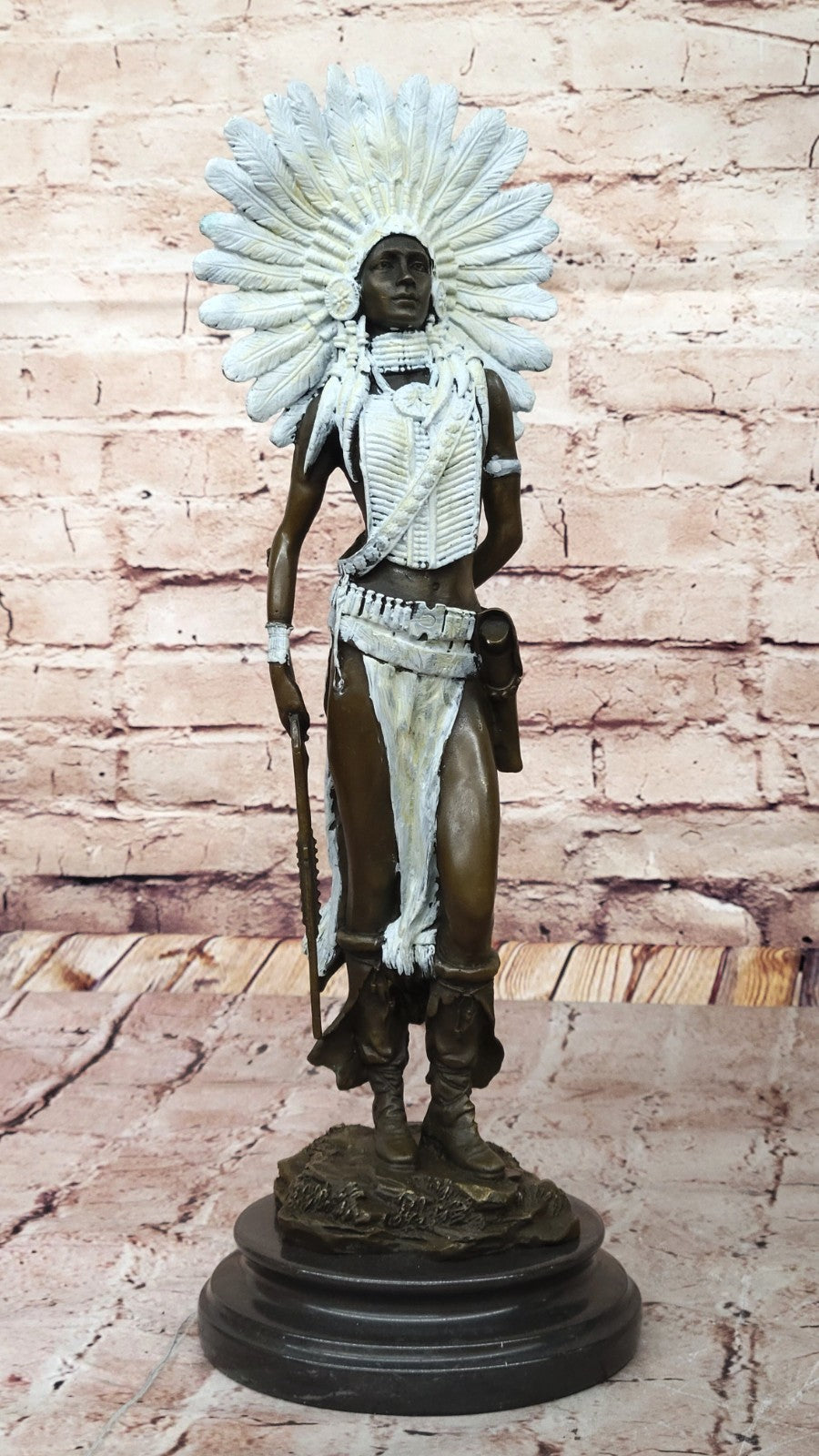 Signed Native American Indian Girl Bronze Sculpture Statue Figurine Home Decor