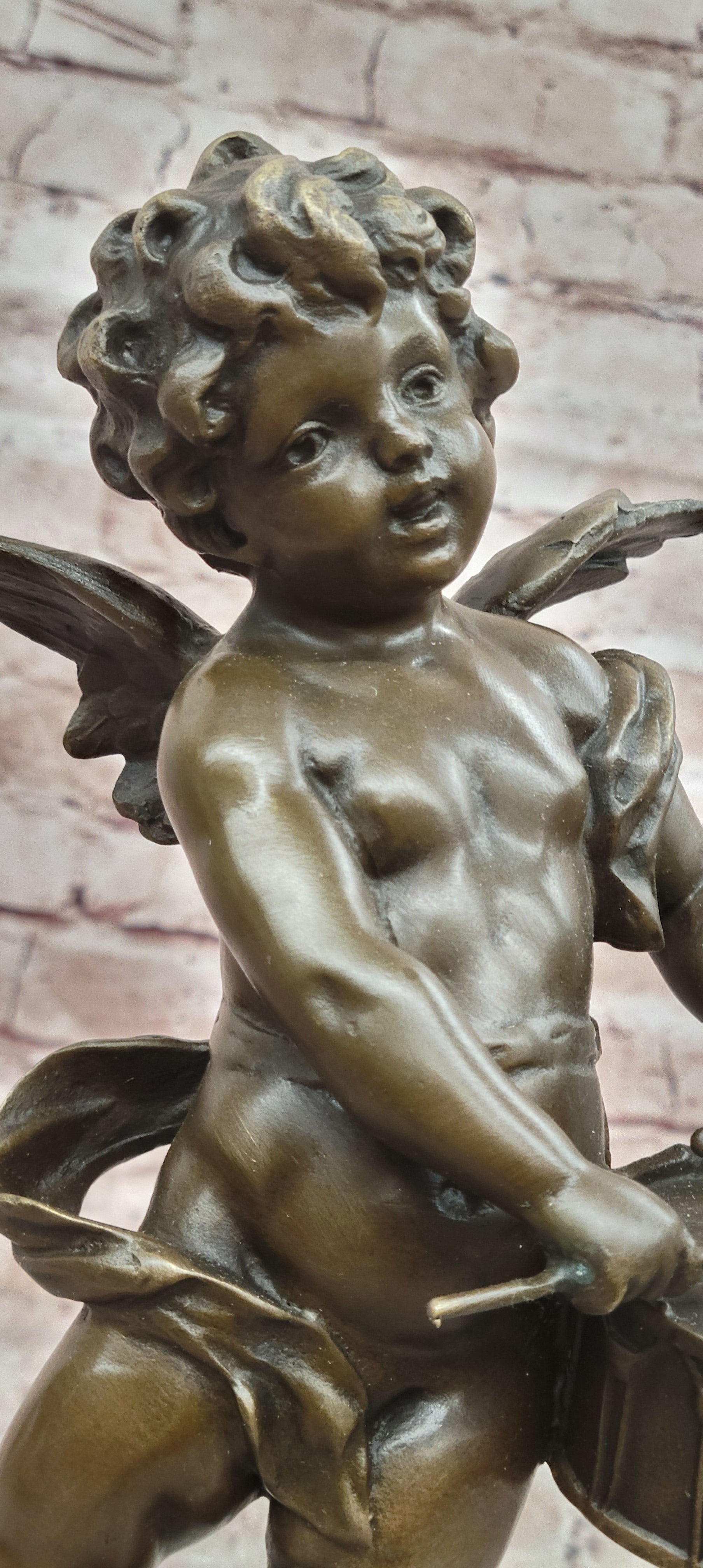 Bronze Cherub Angel with Drum Statue Moreau Style Fine Art Figurine Collectible