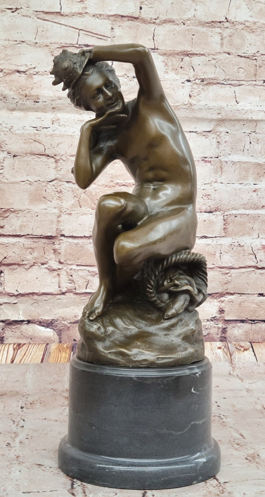 Hot Cast Nude Woman on Basket of Fish by Carpeaux - Detailed Bronze Sculpture Figurine