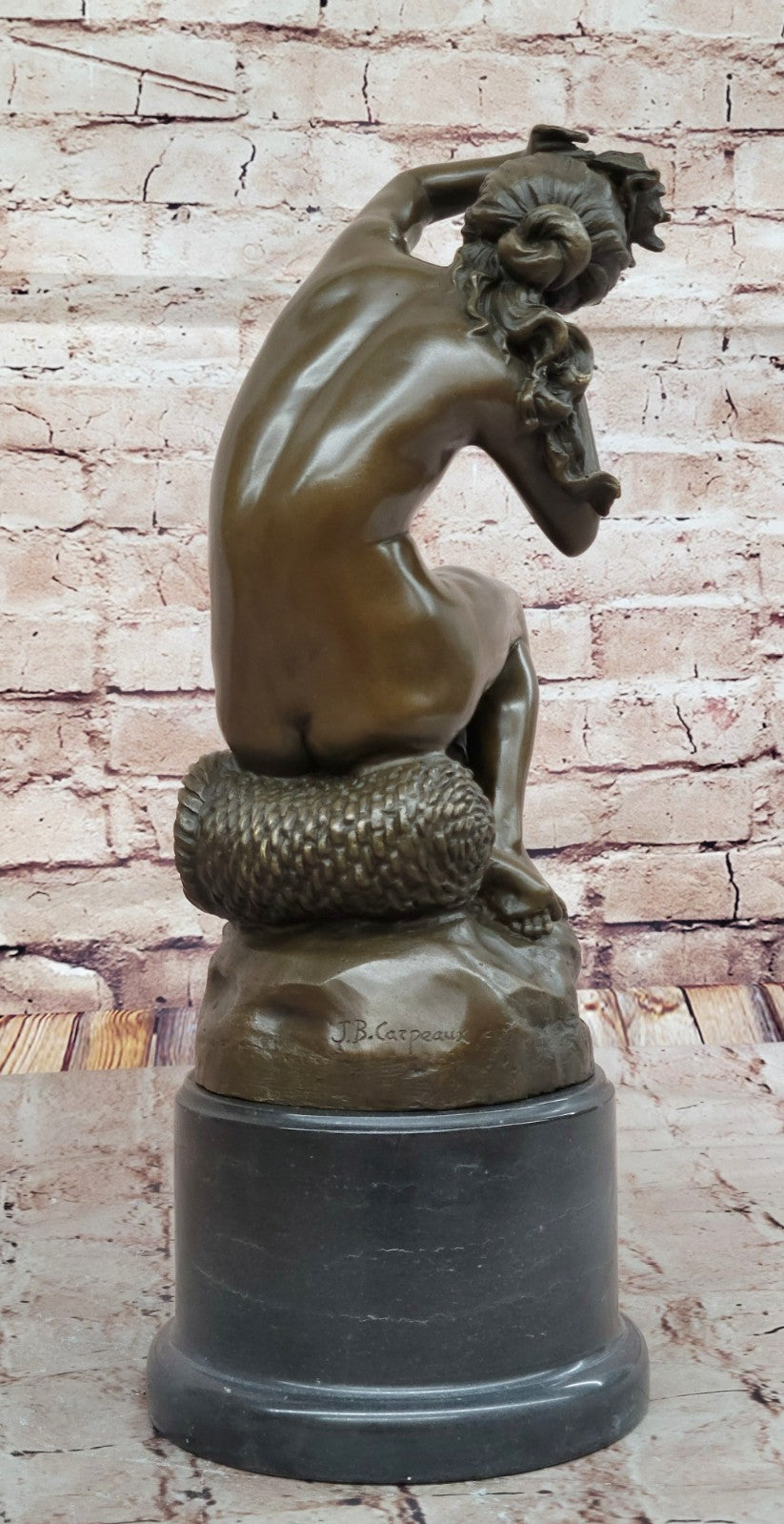 Hot Cast Nude Woman on Basket of Fish by Carpeaux - Detailed Bronze Sculpture Figurine