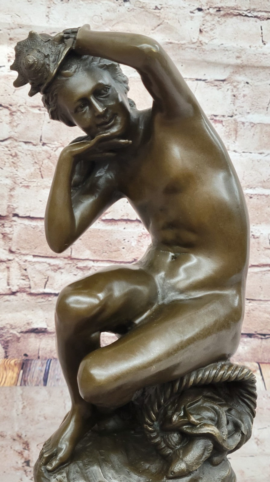 Hot Cast Nude Woman on Basket of Fish by Carpeaux - Detailed Bronze Sculpture Figurine